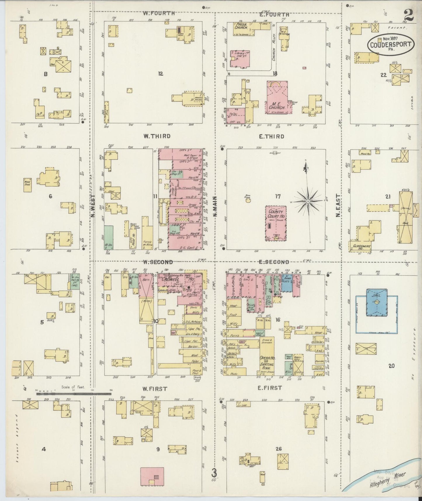 Sanborn Fire Insurance Map from Coudersport, Potter County, Pennsylvania (1897), Sheet #0002 - Historic Sanborn Fire Insurance Map Print, vintage old map wall art, antique decor, genealogy gift, Pennsylvania Pennsylvania map