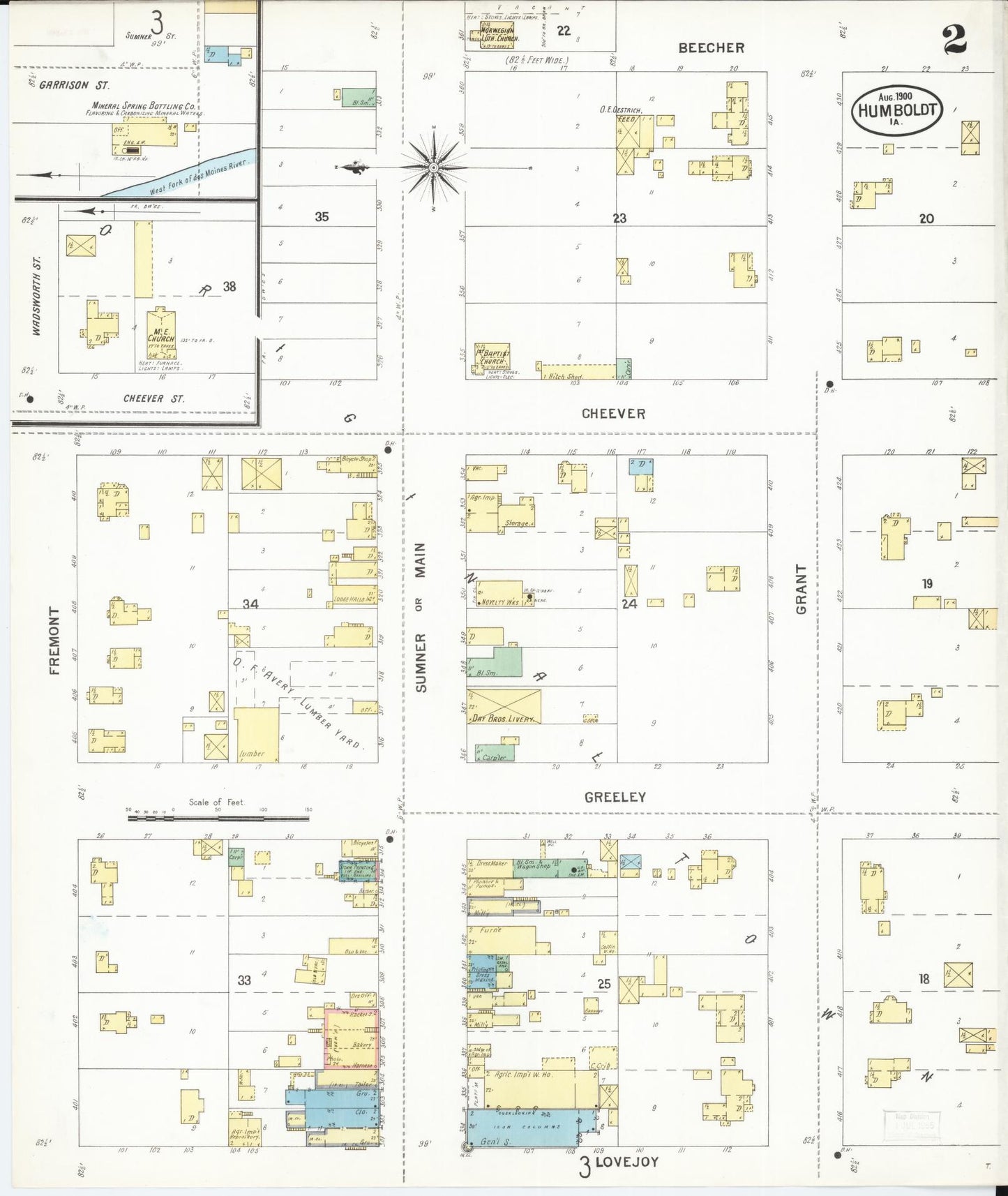 Sanborn Fire Insurance Map from Humboldt, Humboldt County, Iowa (1900), Sheet #0002 - Historic Sanborn Fire Insurance Map Print, vintage old map wall art