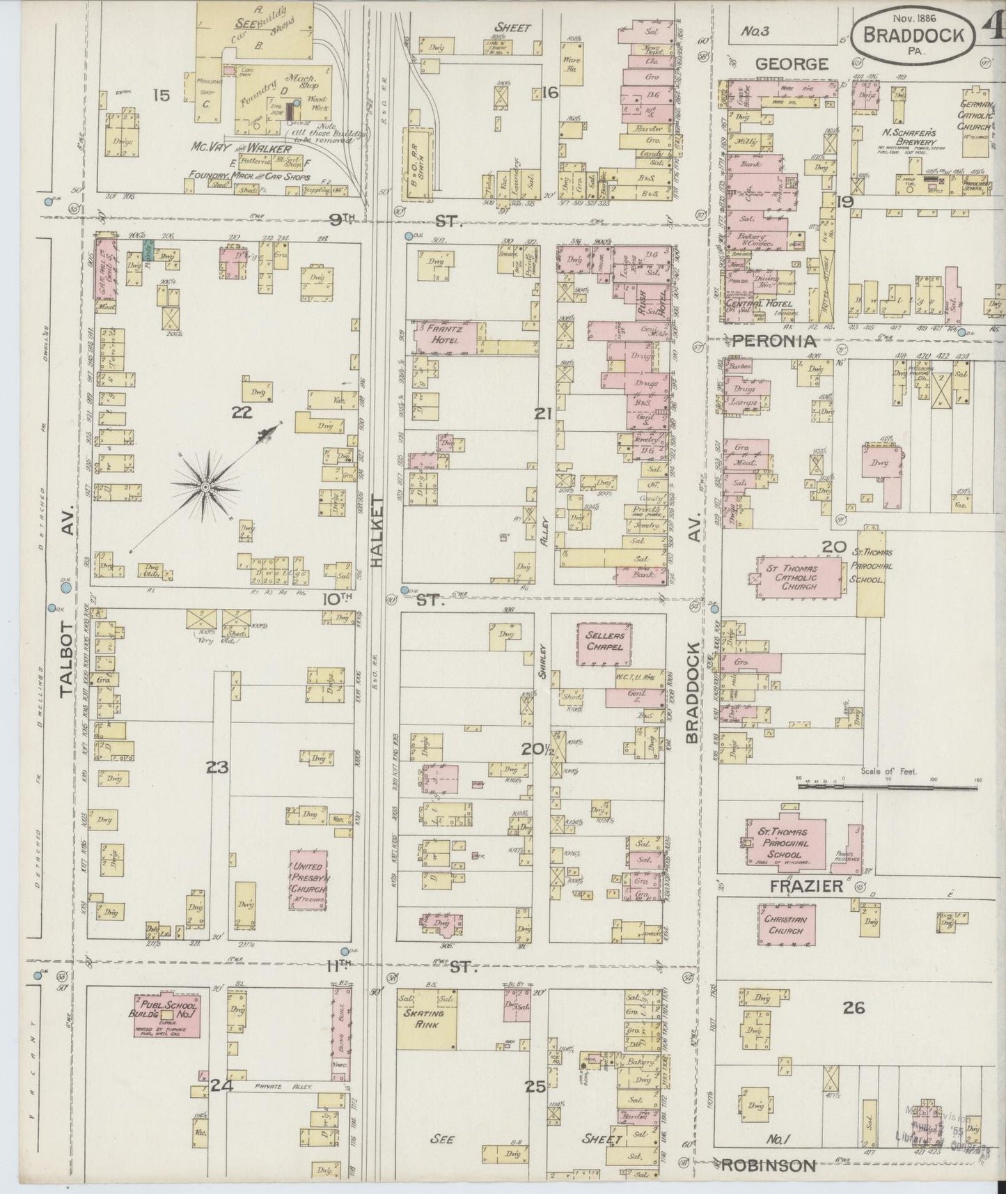 Sanborn Fire Insurance Map from Braddock, Allegheny County, Pennsylvania (1886), Sheet #0004 - Historic Sanborn Fire Insurance Map Print, vintage old map wall art, antique decor, genealogy gift, Pennsylvania Pennsylvania map