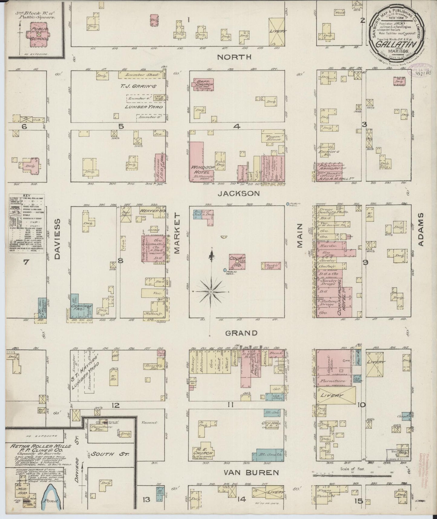 Sanborn Fire Insurance Map from Gallatin, Daviess County, Missouri (1886), Sheet #0001 - Historic Sanborn Fire Insurance Map Print, vintage old map wall art, antique decor, genealogy gift, Missouri Missouri map