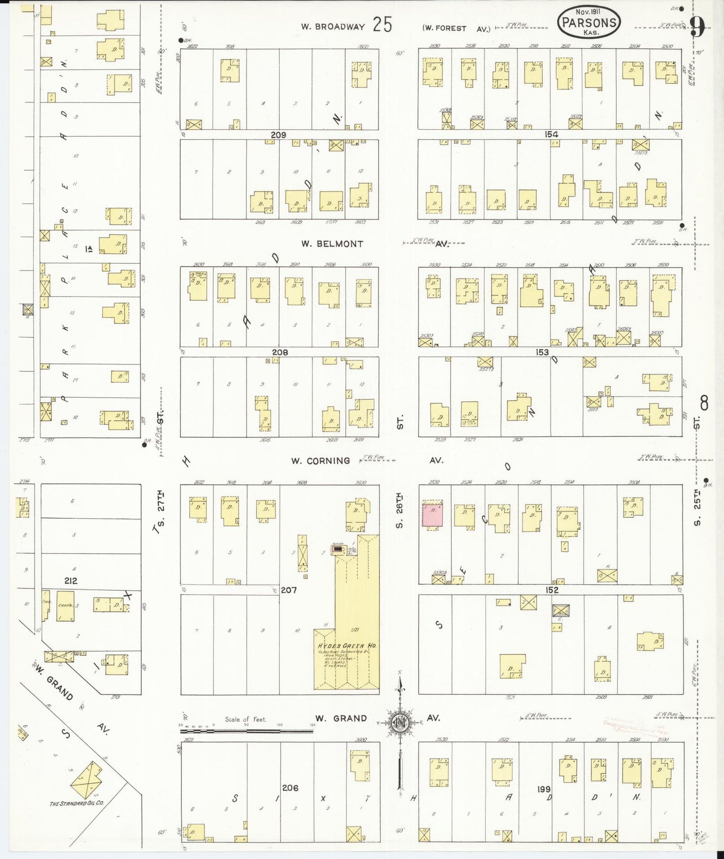 Sanborn Fire Insurance Map from Parsons, Labette County, Kansas (1911), Sheet #0009 - Historic Sanborn Fire Insurance Map Print, vintage old map wall art, antique decor, genealogy gift, Kansas Kansas map
