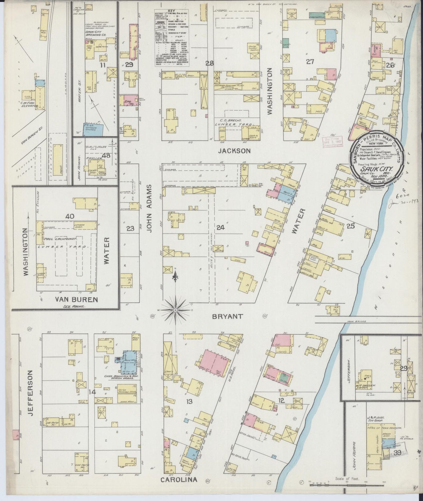 Sanborn Fire Insurance Map from Sauk City, Sauk County, Wisconsin (1892), Sheet #0001 - Historic Sanborn Fire Insurance Map Print, vintage old map wall art, antique decor, genealogy gift, Wisconsin Wisconsin map
