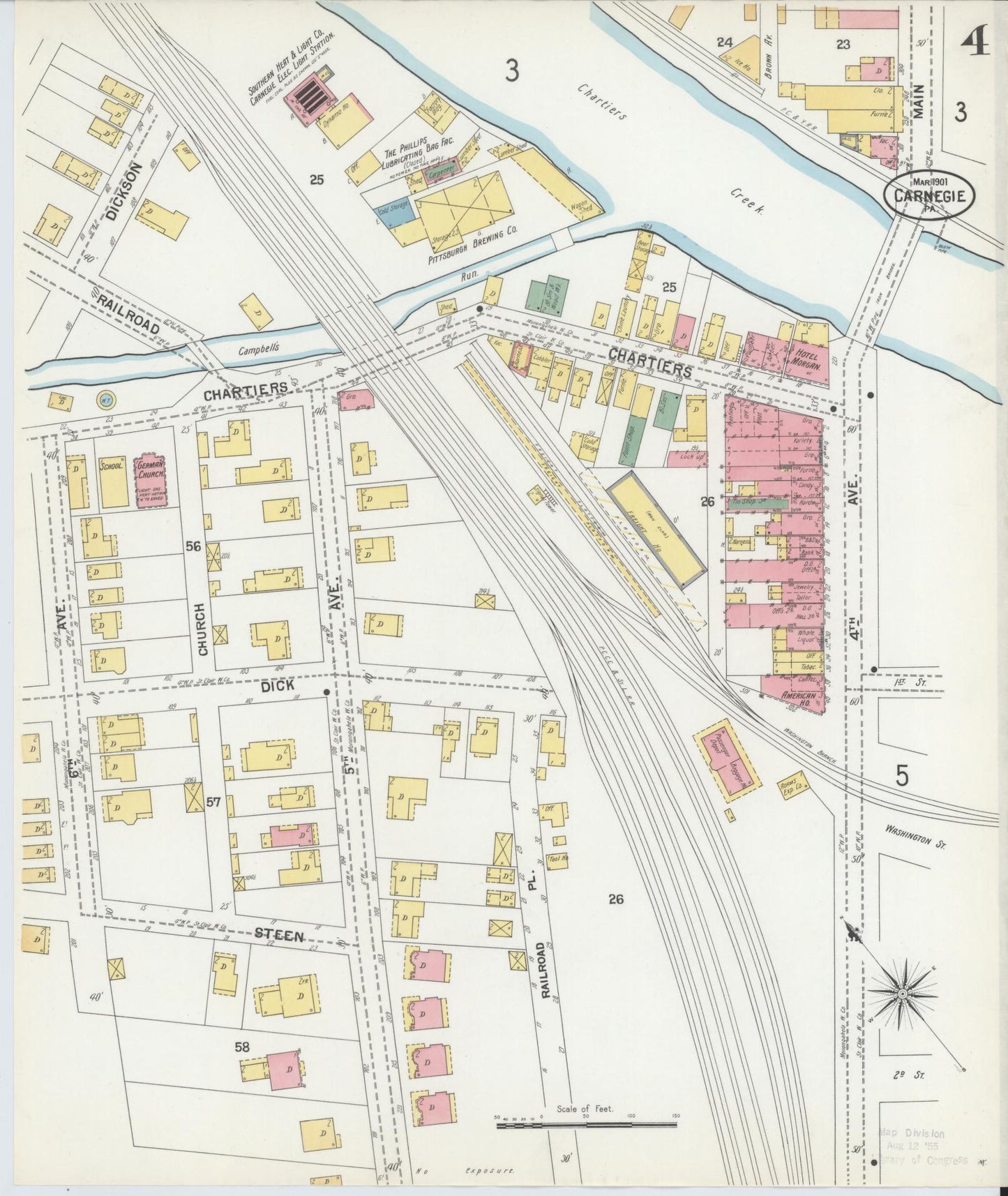 Sanborn Fire Insurance Map from Carnegie, Allegheny County, Pennsylvania (1901), Sheet #0004 - Historic Sanborn Fire Insurance Map Print, vintage old map wall art, antique decor, genealogy gift, Pennsylvania Pennsylvania map