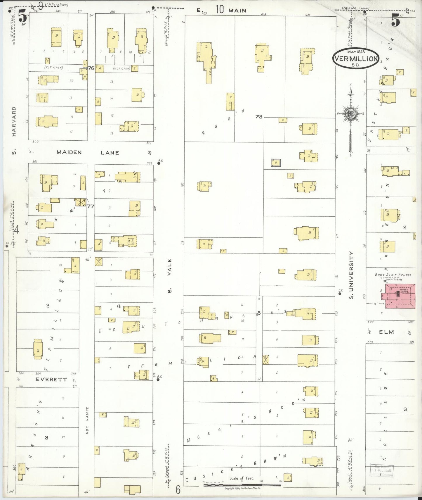 Sanborn Fire Insurance Map from Vermillion, Clay County, South Dakota (1923), Sheet #0005 - Historic Sanborn Fire Insurance Map Print, vintage old map wall art, antique decor, genealogy gift, South Dakota South Dakota map