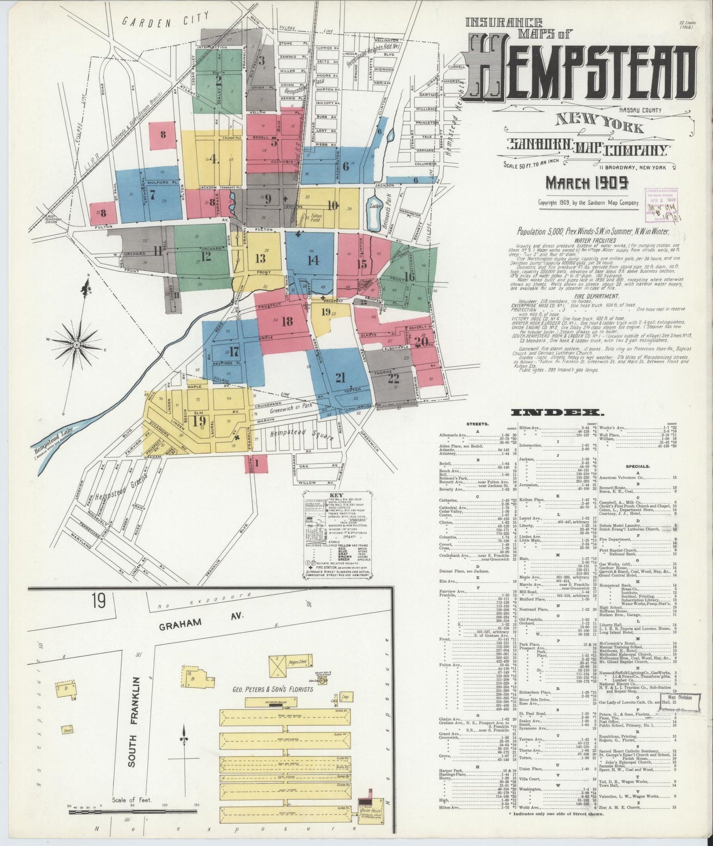 Sanborn Fire Insurance Map from Hempstead, Nassau County, New York. (1909) – Historic Sanborn Fire Insurance Map Print
