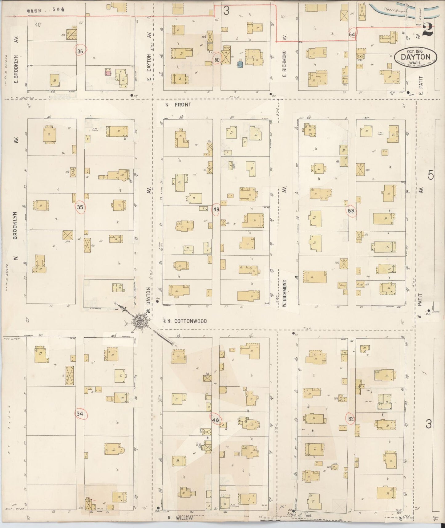Sanborn Fire Insurance Map from Dayton, Columbia County, Washington (1943), Sheet #0002 - Historic Sanborn Fire Insurance Map Print, vintage old map wall art, antique decor, genealogy gift, Washington Washington map