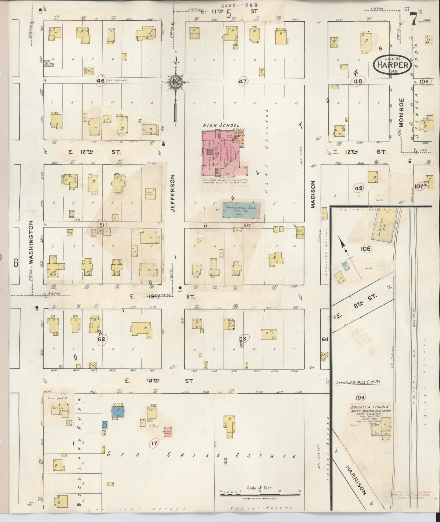 Sanborn Fire Insurance Map from Harper, Harper County, Kansas (1943), Sheet #0007 - Complete Map Set gallery image, historic Sanborn map, vintage wall art, Kansas Kansas