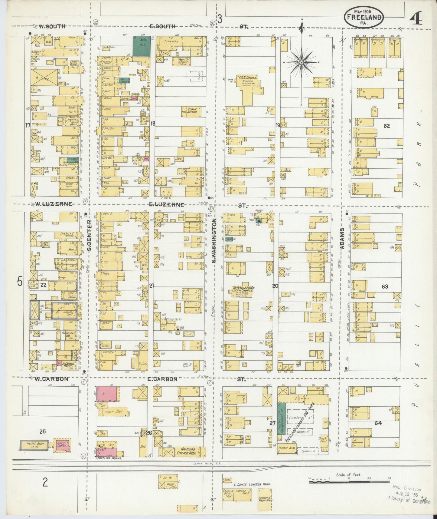 Sanborn Fire Insurance Map from Freeland, Luzerne County, Pennsylvania (1905), Sheet #0004 - Historic Sanborn Fire Insurance Map Print, vintage old map wall art, antique decor, genealogy gift, Pennsylvania Pennsylvania map