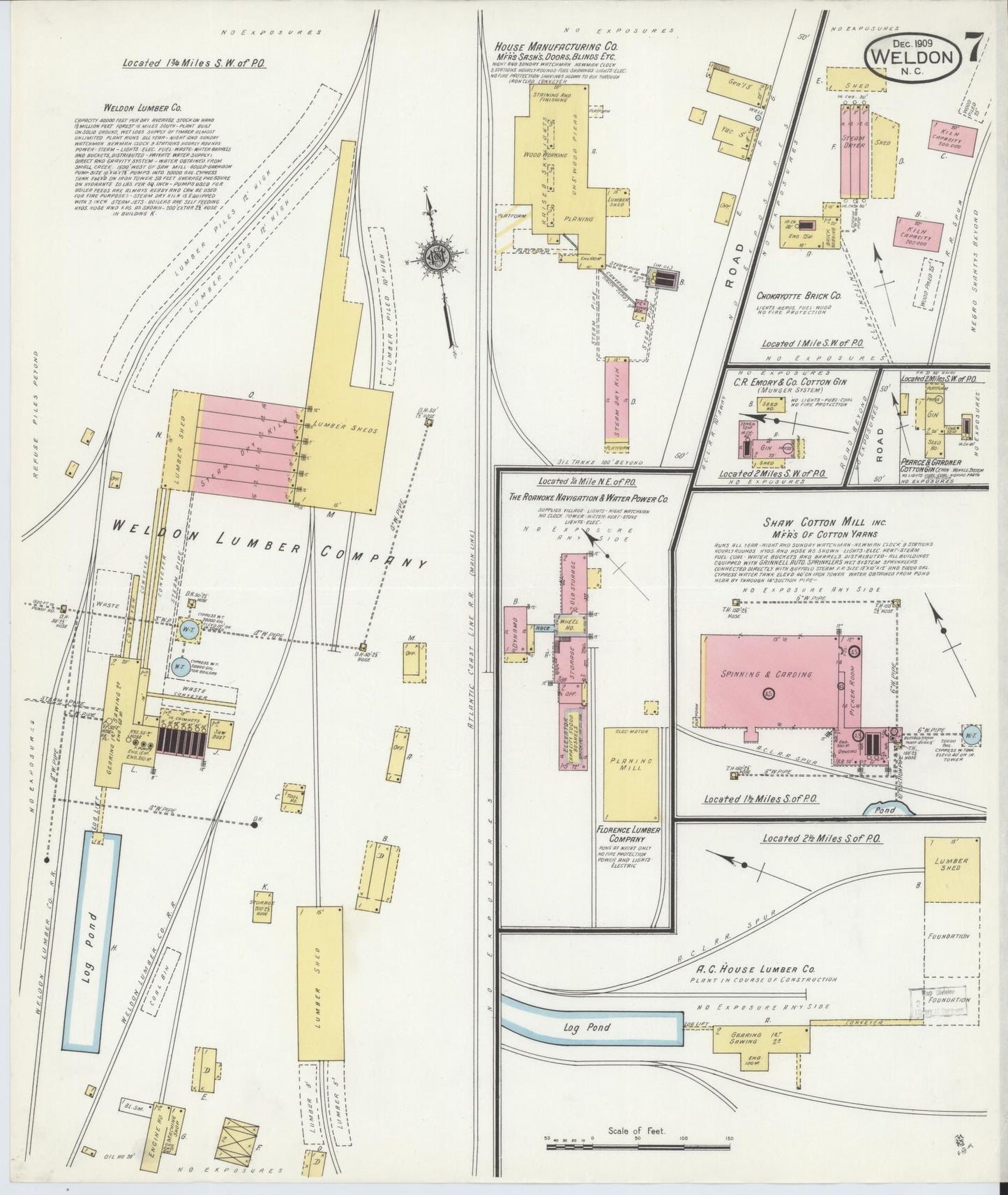 Sanborn Fire Insurance Map from Weldon, Halifax County, North Carolina (1909), Sheet #0007 - Complete Map Set gallery image, historic Sanborn map, vintage wall art, North Carolina North Carolina