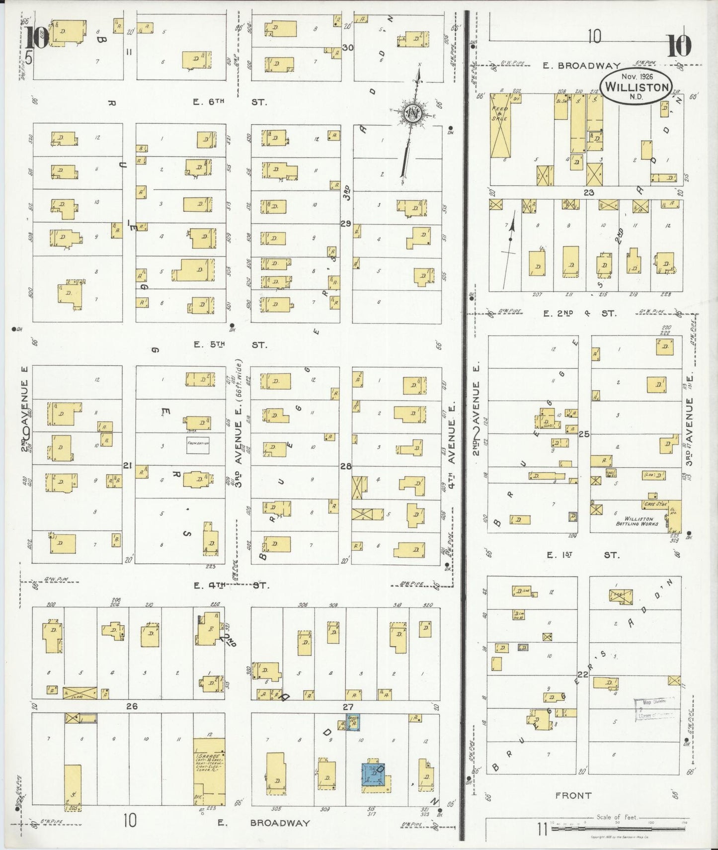 Sanborn Fire Insurance Map from Williston, Williams County, North Dakota (1926), Sheet #0010 - Historic Sanborn Fire Insurance Map Print, vintage old map wall art, antique decor, genealogy gift, North Dakota North Dakota map