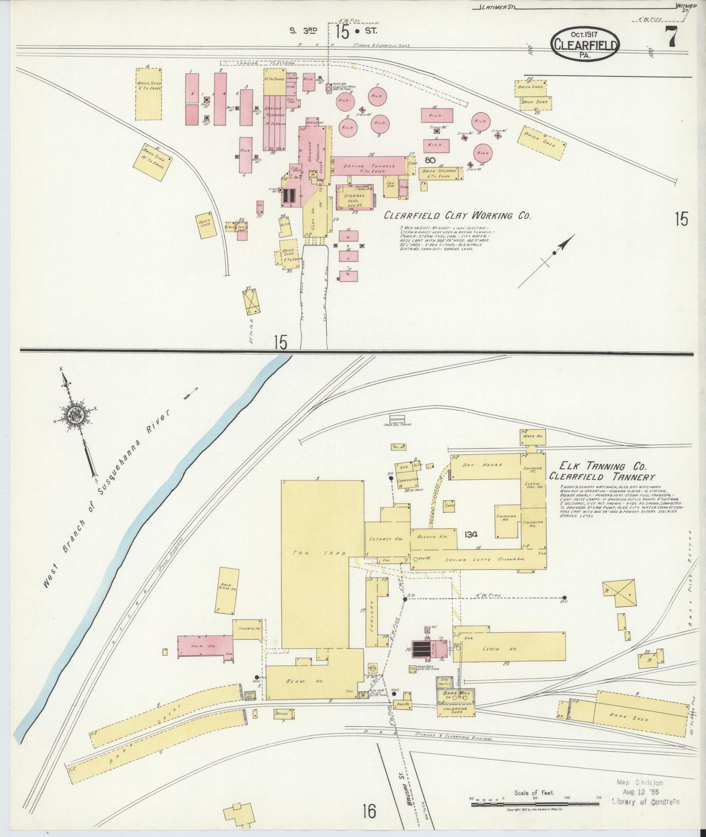 Sanborn Fire Insurance Map from Clearfield, Clearfield County, Pennsylvania (1917), Sheet #0007 - Historic Sanborn Fire Insurance Map Print, vintage old map wall art, antique decor, genealogy gift, Pennsylvania Pennsylvania map