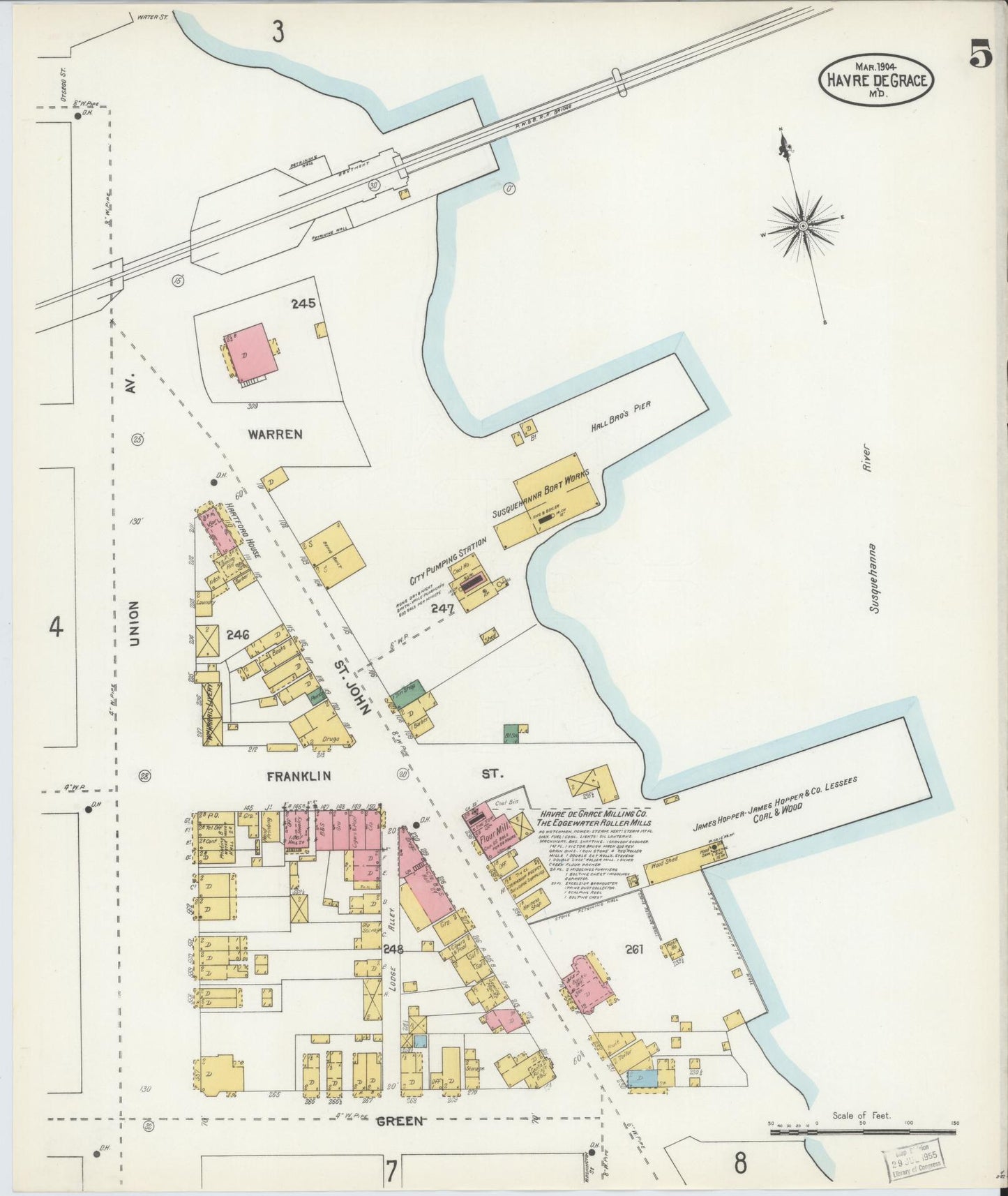 Sanborn Fire Insurance Map from Havre De Grace, Harford County, Maryland (1904), Sheet #0005 - Historic Sanborn Fire Insurance Map Print, vintage old map wall art