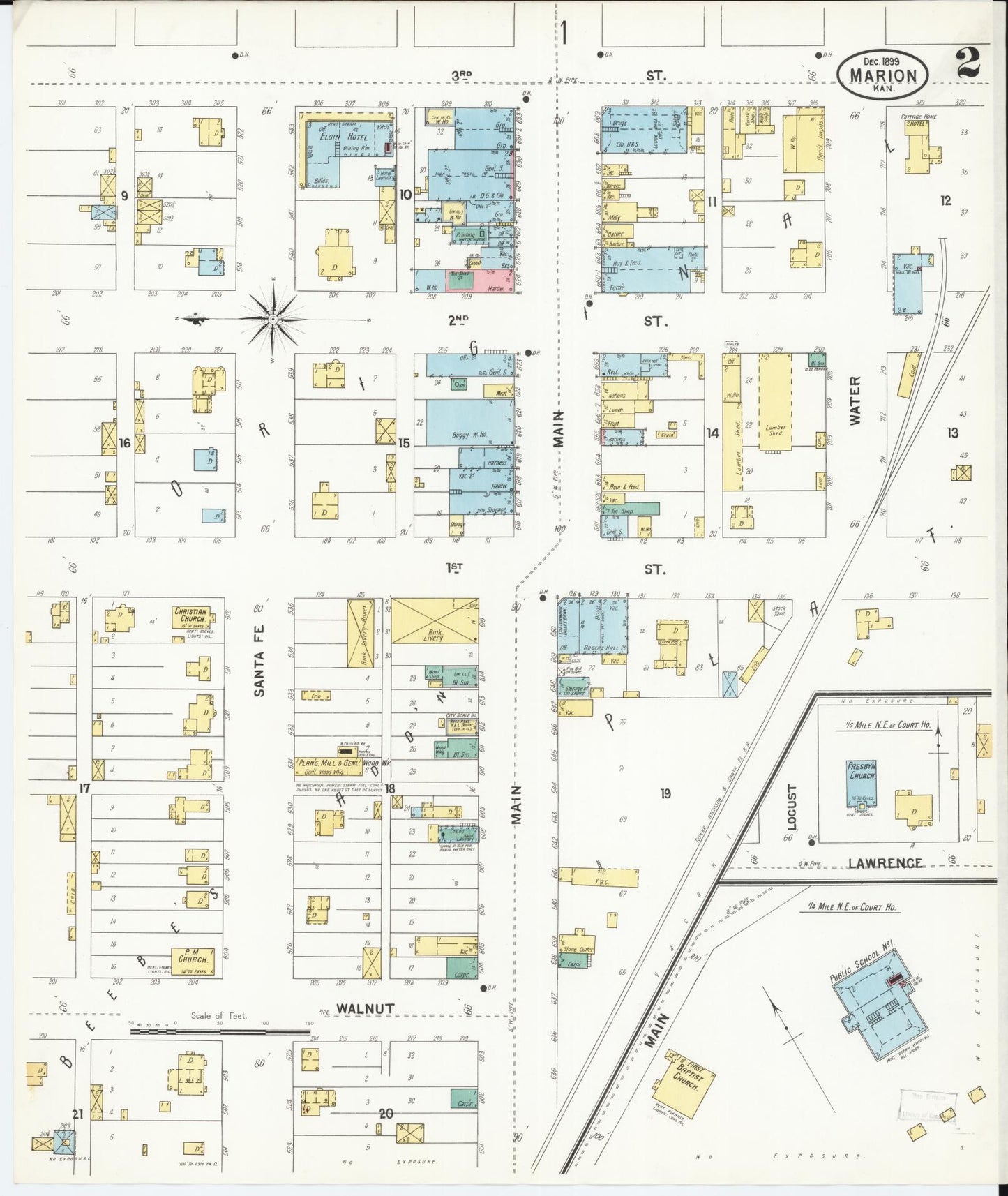 Sanborn Fire Insurance Map from Marion, Marion County, Kansas (1899), Sheet #0002 - Historic Sanborn Fire Insurance Map Print, vintage old map wall art, antique decor, genealogy gift, Kansas Kansas map