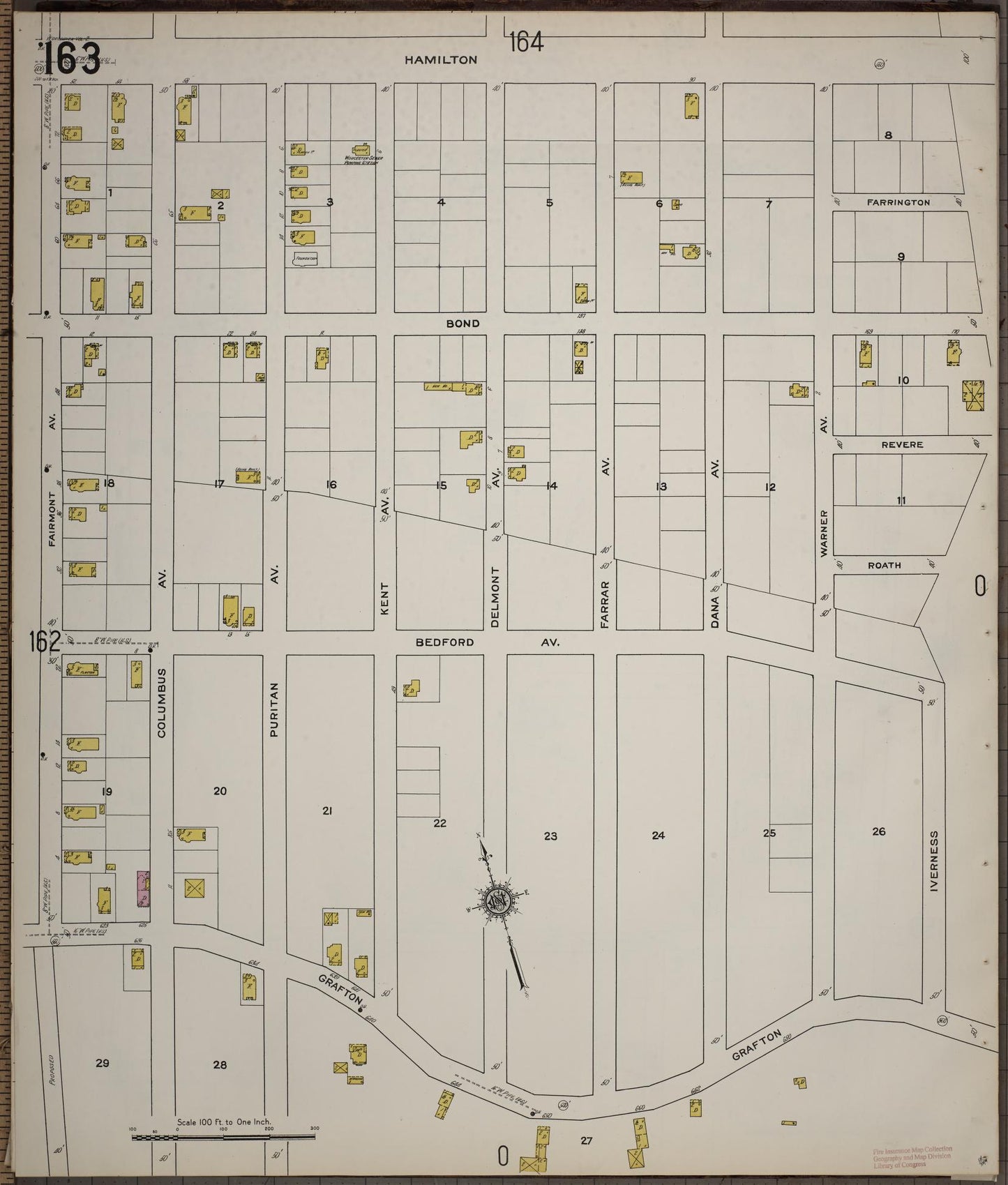Sanborn Fire Insurance Map from Worcester, Worcester County, Massachusetts (1910), Sheet #0163 - Historic Sanborn Fire Insurance Map Print, vintage old map wall art, antique decor, genealogy gift, Massachusetts Massachusetts map