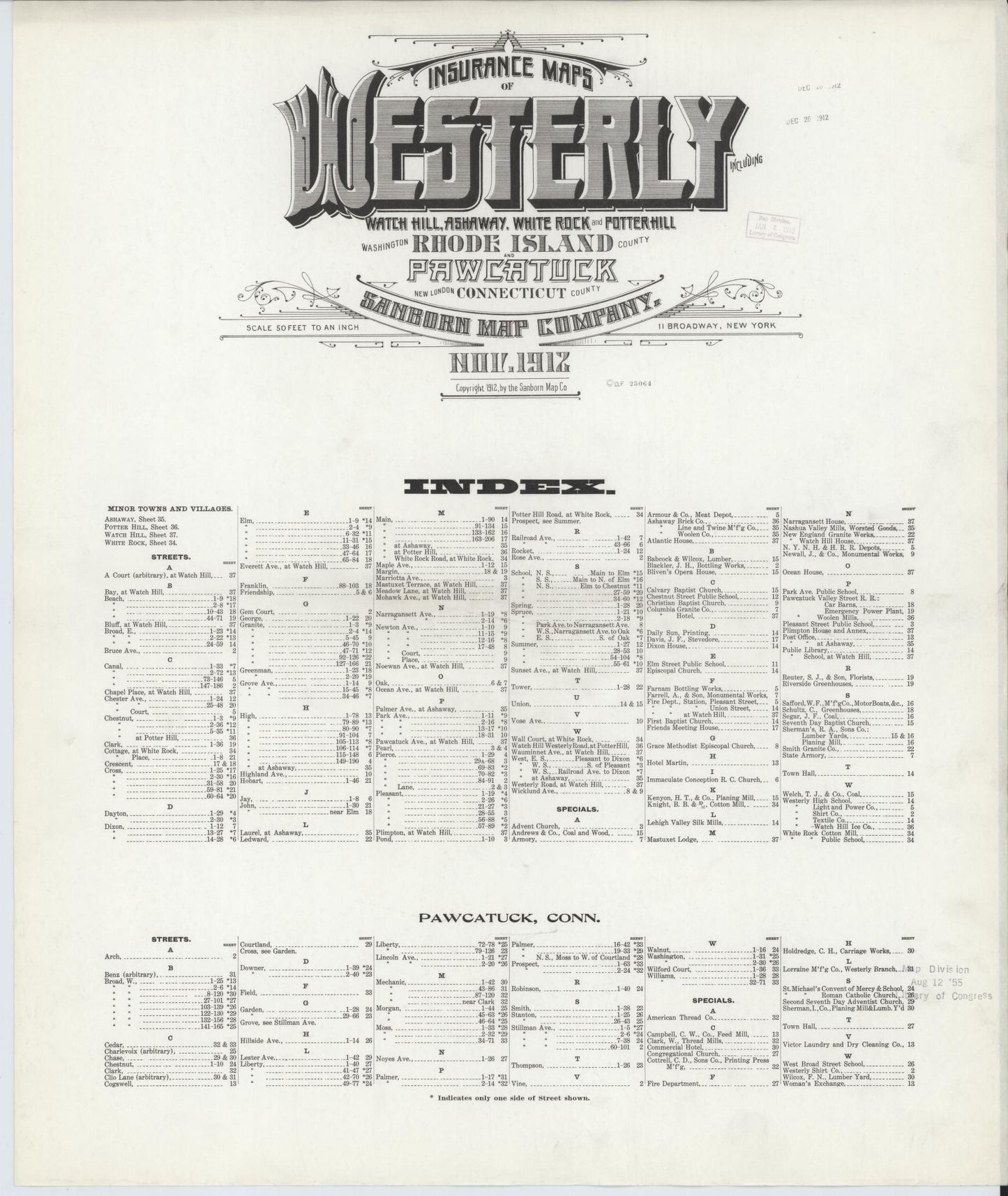 Sanborn Fire Insurance Map from Westerly, Washington County, Rhode Island. (1912) – Historic Sanborn Fire Insurance Map Print