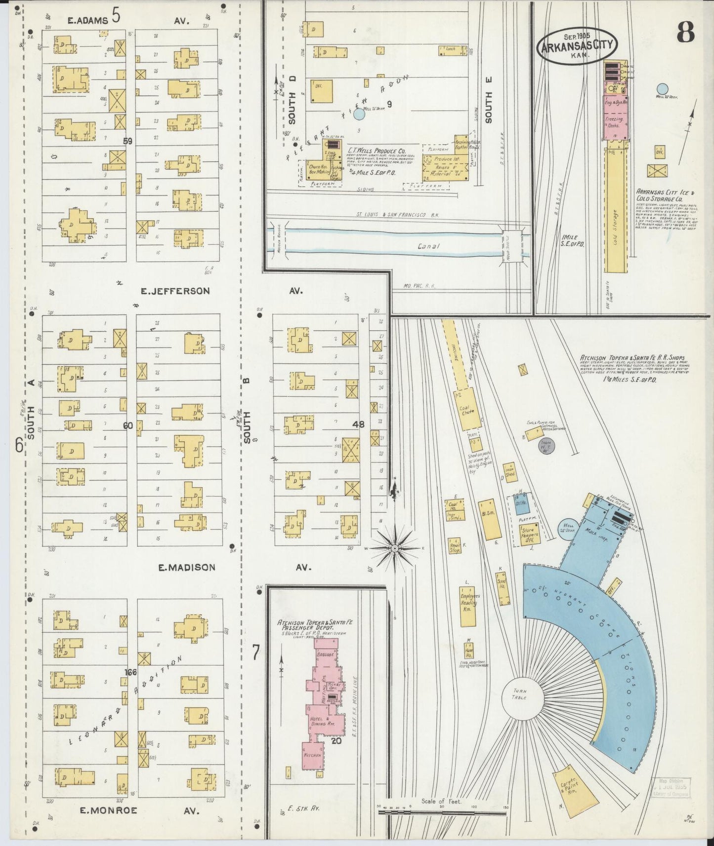 Sanborn Fire Insurance Map from Arkansas City, Cowley County, Kansas (1905), Sheet #0008 - Historic Sanborn Fire Insurance Map Print, vintage old map wall art, antique decor, genealogy gift, Kansas Kansas map