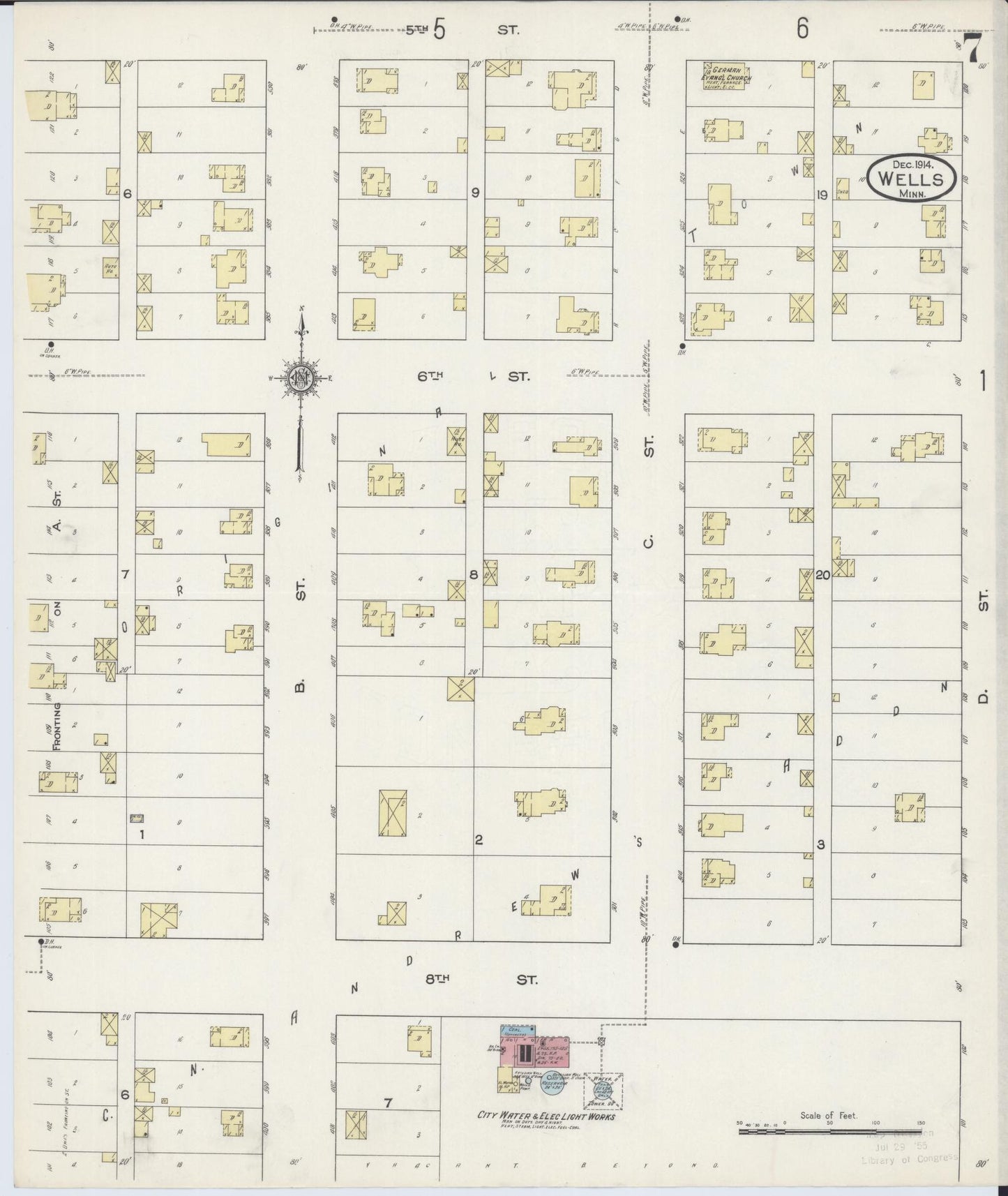 Sanborn Fire Insurance Map from Wells, Faribault County, Minnesota (1914), Sheet #0007 - Complete Map Set gallery image, historic Sanborn map, vintage wall art, Minnesota Minnesota