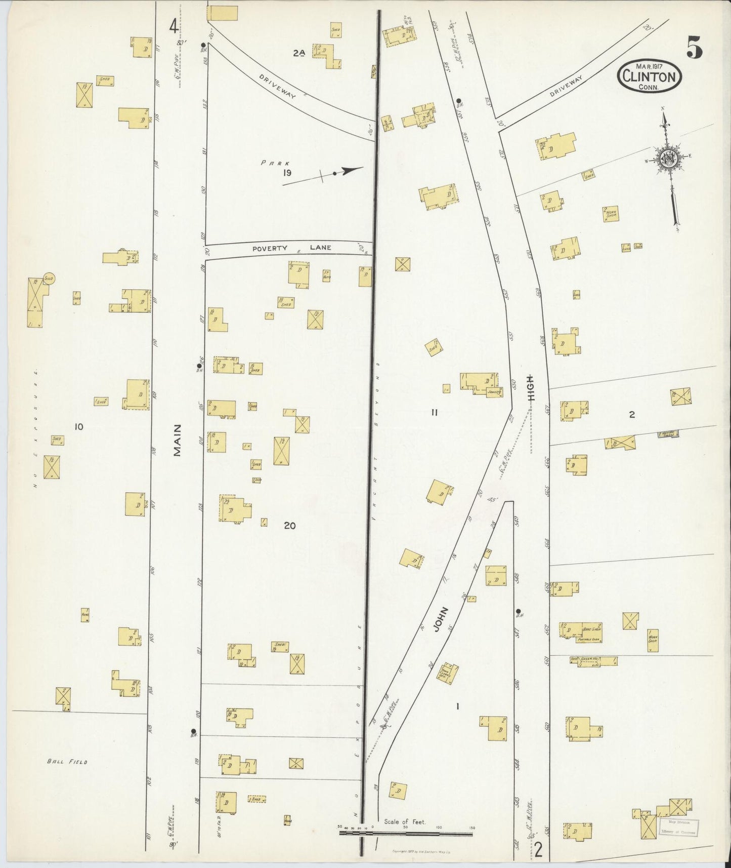 Sanborn Fire Insurance Map from Clinton, Middlesex County, Connecticut (1917), Sheet #0005 - Historic Sanborn Fire Insurance Map Print, vintage old map wall art, antique decor, genealogy gift, Connecticut Connecticut map