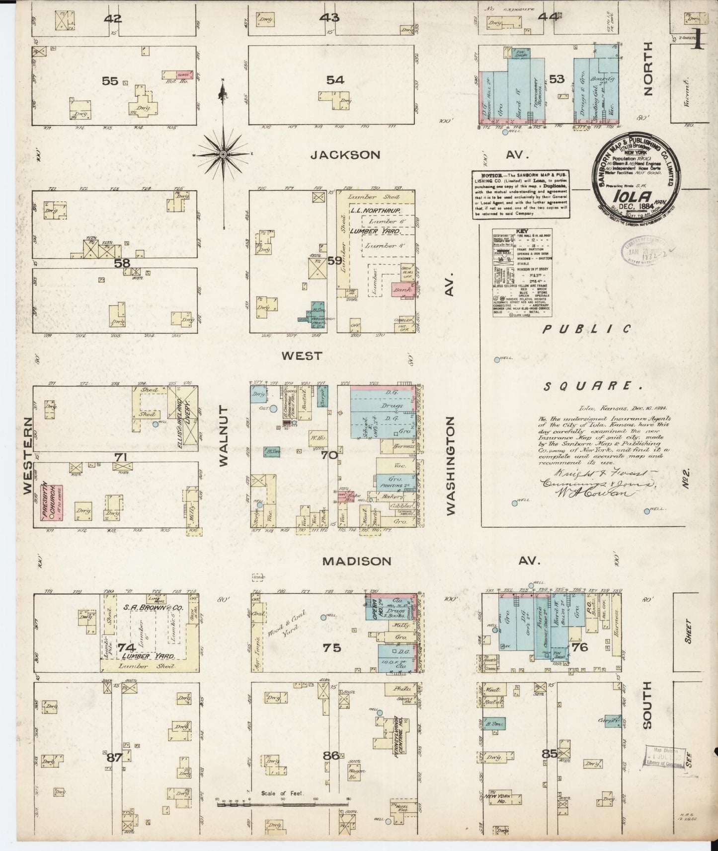 Sanborn Fire Insurance Map from Iola, Allen County, Kansas (1884), Sheet #0001 - Historic Sanborn Fire Insurance Map Print, vintage old map wall art, antique decor, genealogy gift, Kansas Kansas map