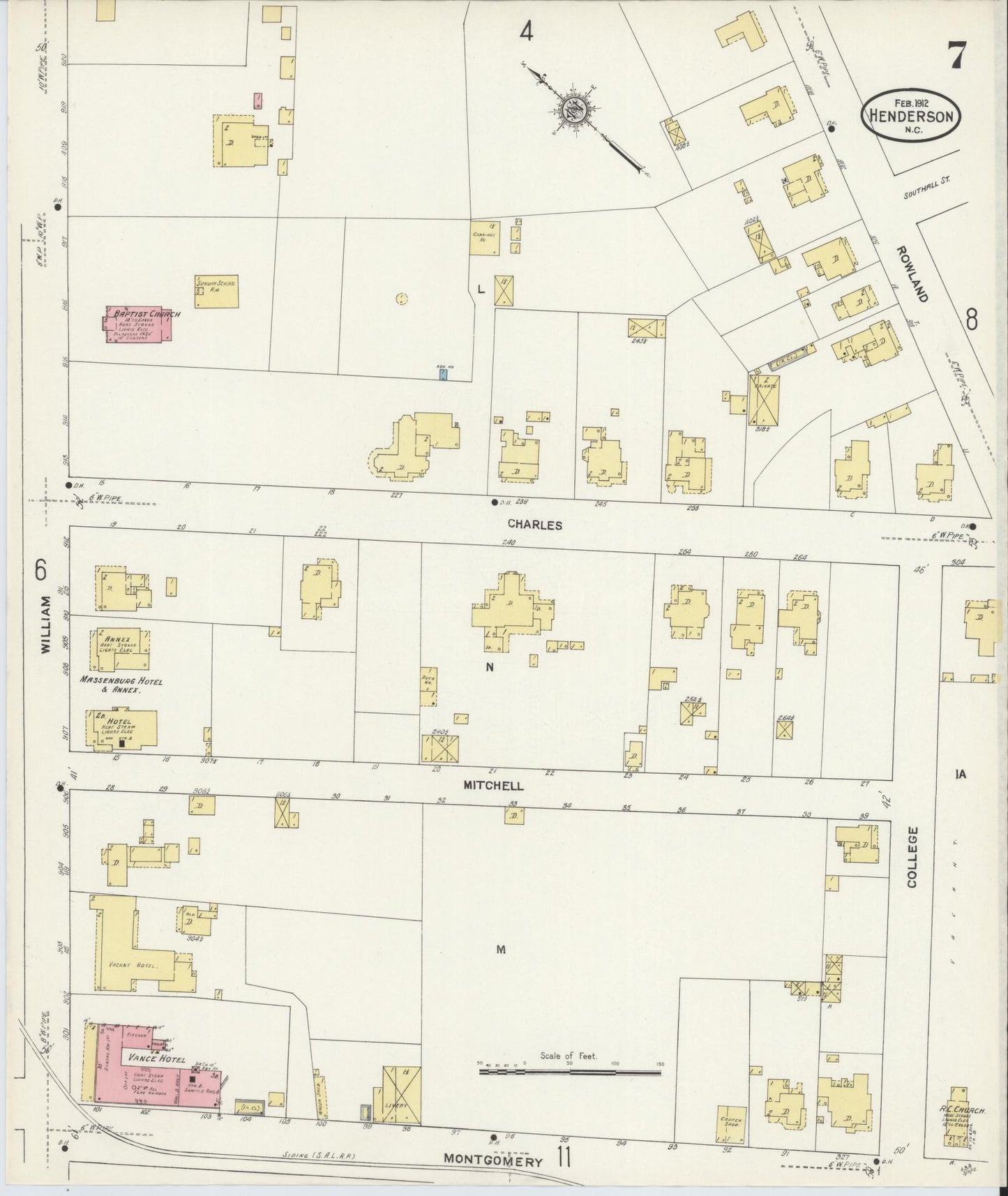 Sanborn Fire Insurance Map from Henderson, Vance County, North Carolina (1912), Sheet #0007 - Historic Sanborn Fire Insurance Map Print, vintage old map wall art, antique decor, genealogy gift, North Carolina North Carolina map