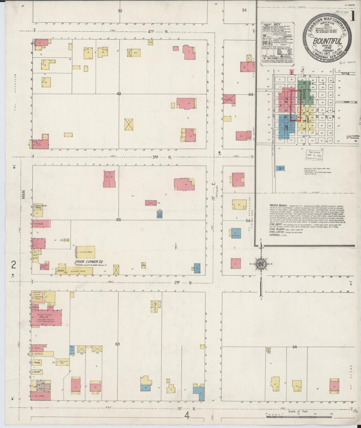 Sanborn Fire Insurance Map from Bountiful, Davis County, Utah (1917), Sheet #0001 - Historic Sanborn Fire Insurance Map Print, vintage old map wall art, antique decor, genealogy gift, Utah Utah map