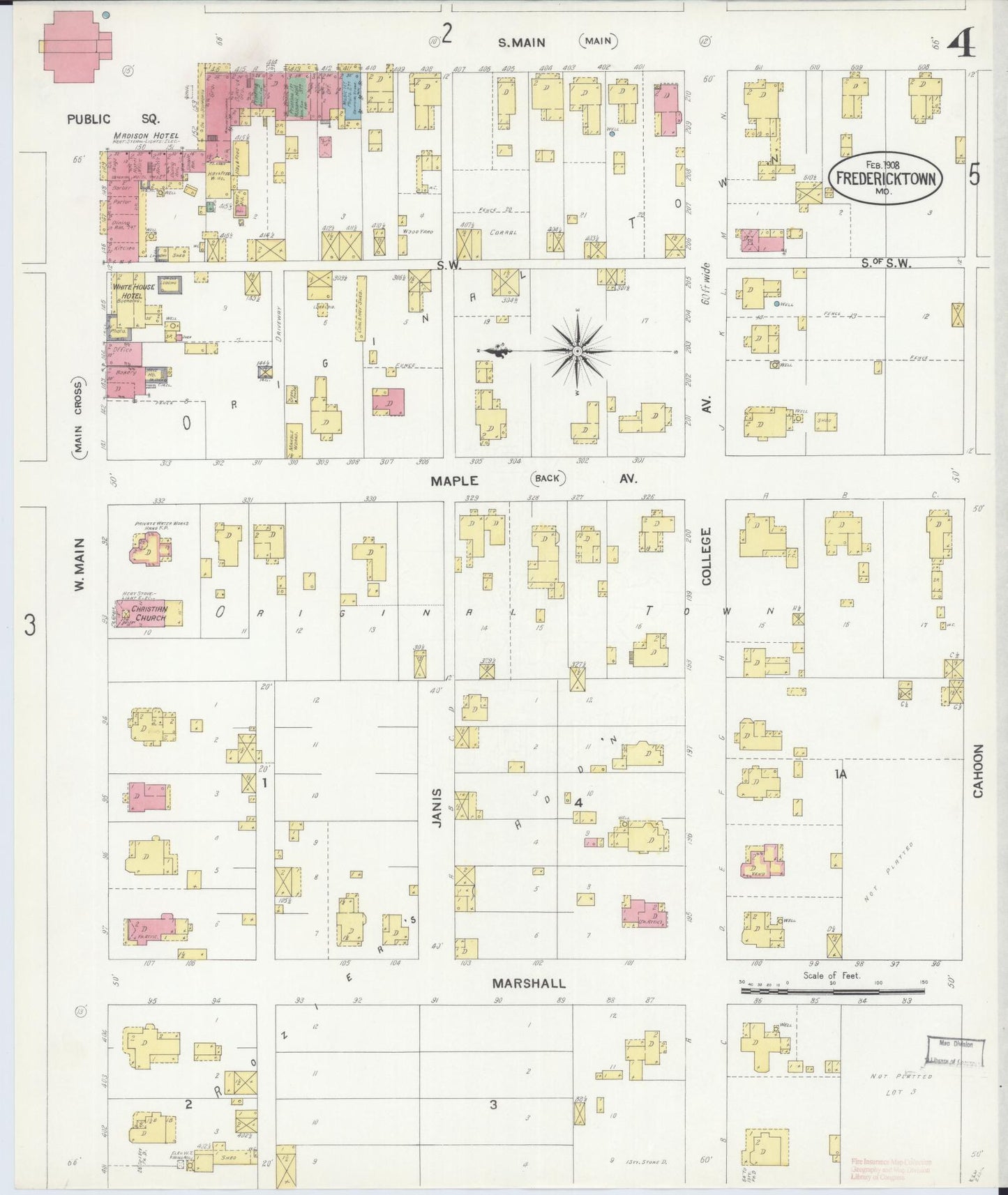 Sanborn Fire Insurance Map from Fredericktown, Madison County, Missouri (1908), Sheet #0004 - Historic Sanborn Fire Insurance Map Print, vintage old map wall art, antique decor, genealogy gift, Missouri Missouri map