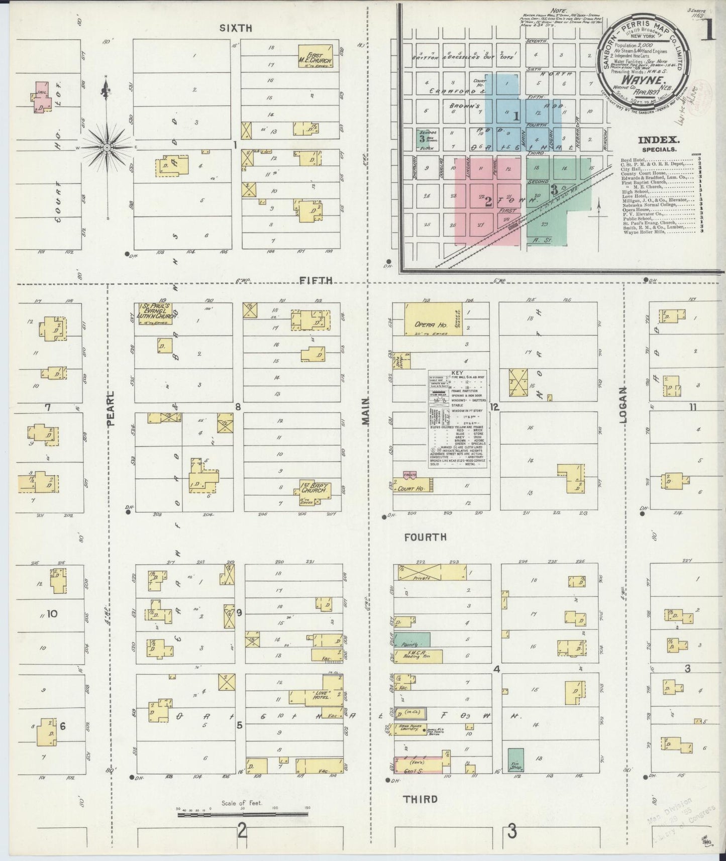Sanborn Fire Insurance Map from Wayne, Wayne County, Nebraska (1897), Sheet #0001 - Historic Sanborn Fire Insurance Map Print, vintage old map wall art, antique decor, genealogy gift, Nebraska Nebraska map