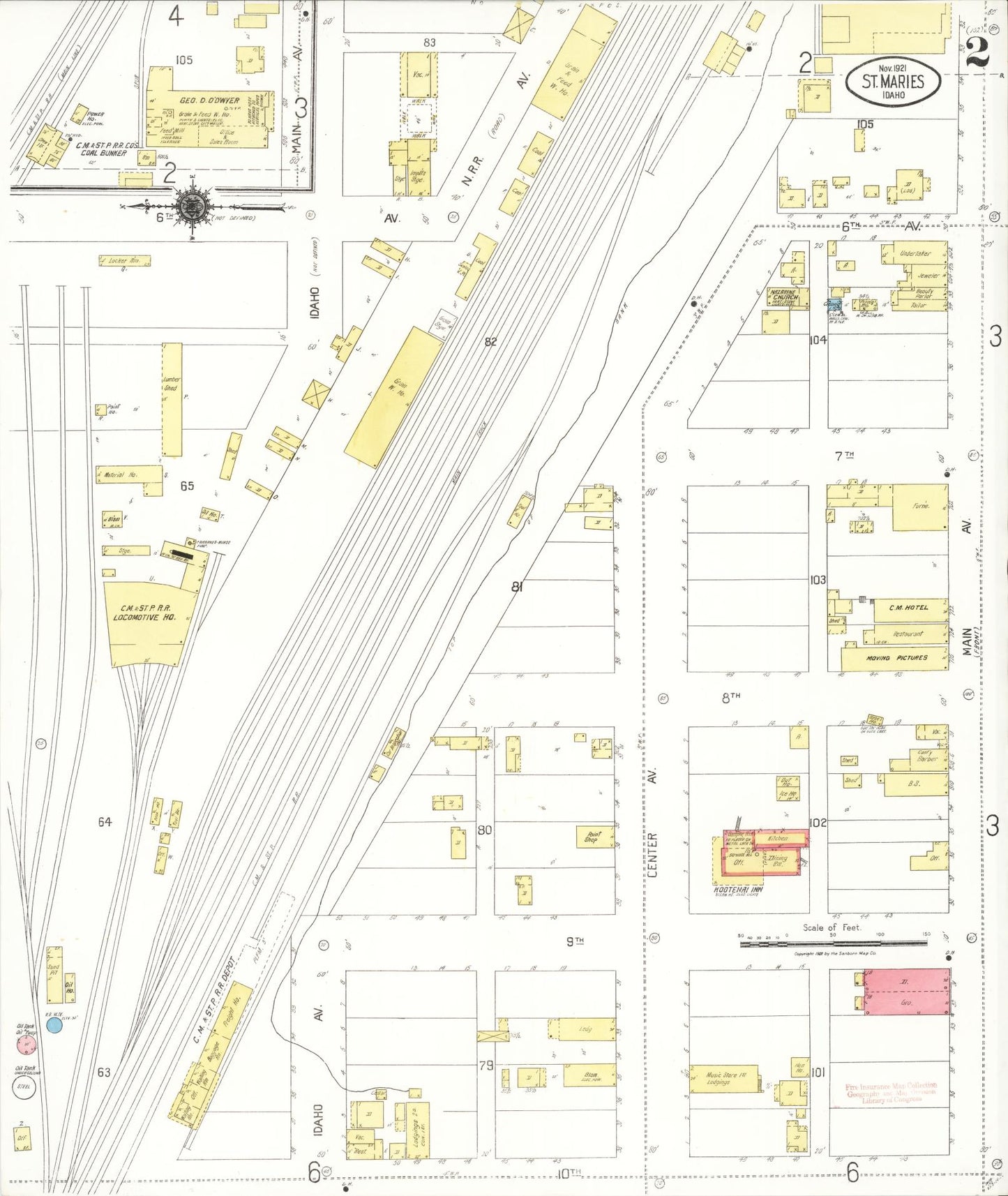 Sanborn Fire Insurance Map from Saint Maries, Benewah County, Idaho (1921), Sheet #0002 - Historic Sanborn Fire Insurance Map Print, vintage old map wall art, antique decor, genealogy gift, Idaho Idaho map