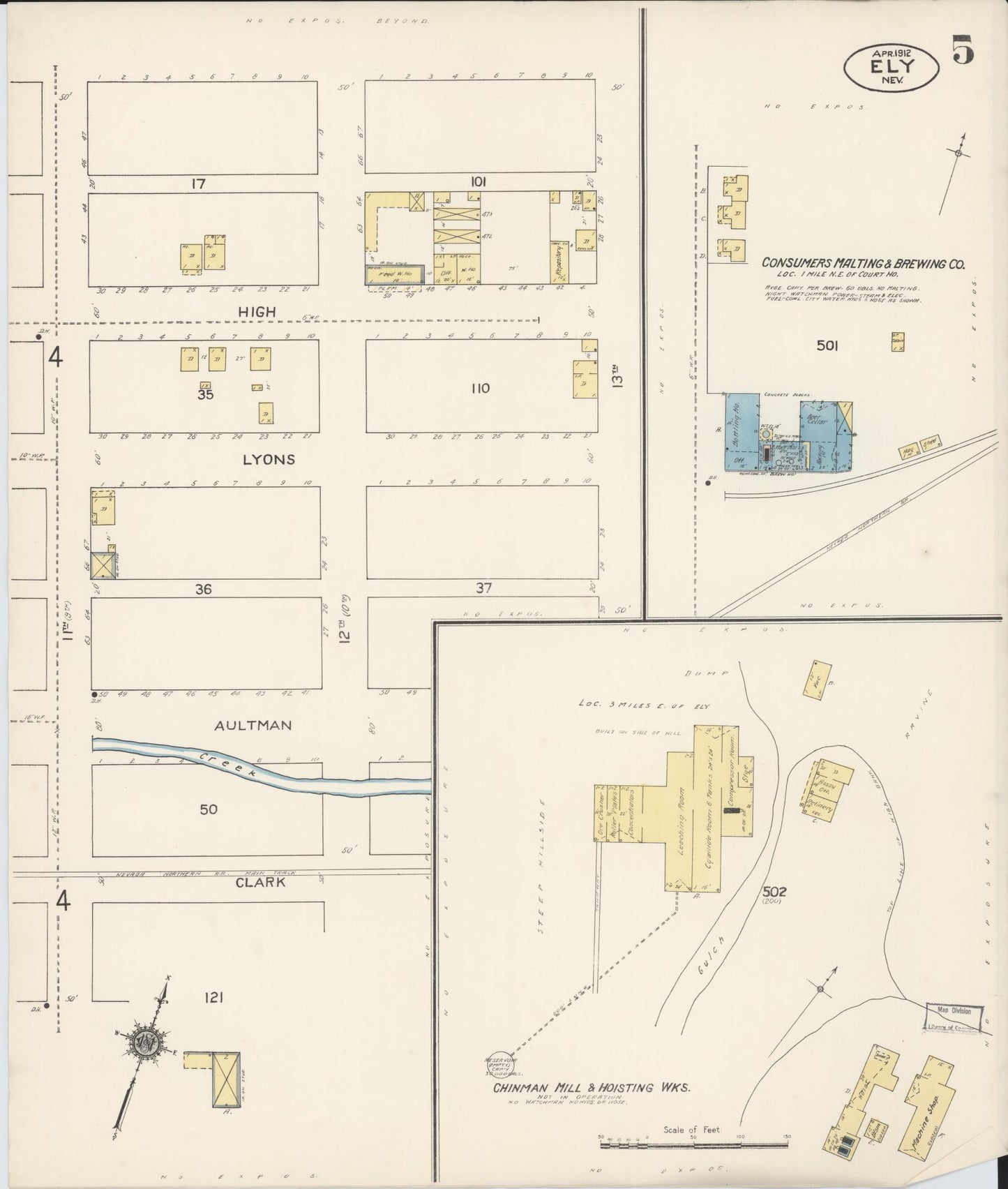 Sanborn Fire Insurance Map from Ely, White Pine County, Nevada (1912), Sheet #0005 - Historic Sanborn Fire Insurance Map Print, vintage old map wall art, antique decor, genealogy gift, Nevada Nevada map