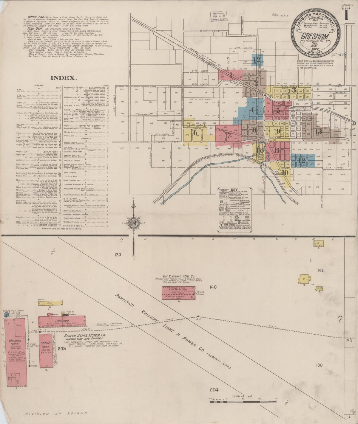 Sanborn Fire Insurance Map from Gresham, Multnomah County, Oregon (1922), Sheet #0001 - Historic Sanborn Fire Insurance Map Print, vintage old map wall art, antique decor, genealogy gift, Oregon Oregon map