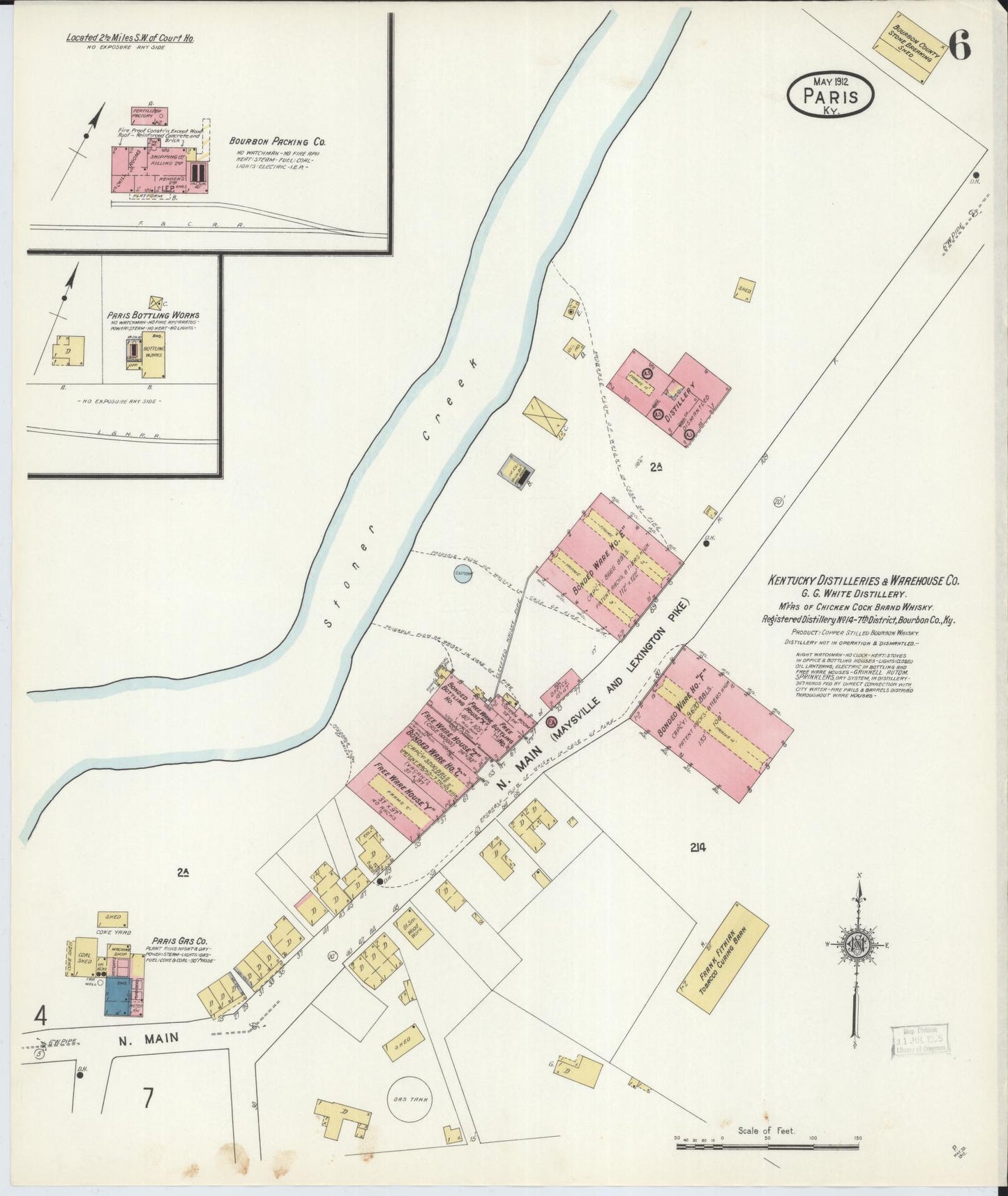Sanborn Fire Insurance Map from Paris, Bourbon County, Kentucky (1912), Sheet #0006 - Historic Sanborn Fire Insurance Map Print, vintage old map wall art, antique decor, genealogy gift, Kentucky Kentucky map