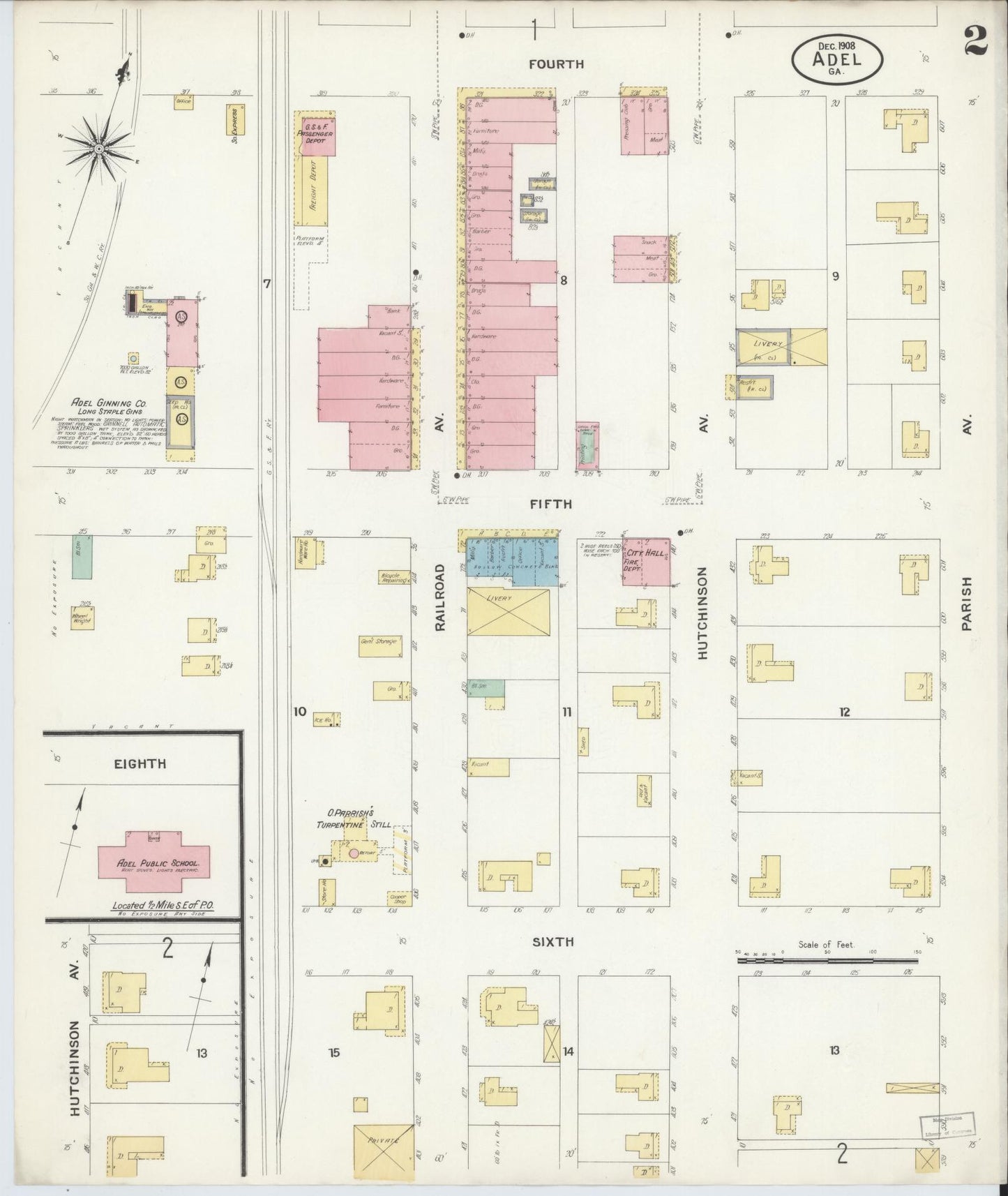 Sanborn Fire Insurance Map from Adel, Cook County, Georgia (1908), Sheet #0002 - Historic Sanborn Fire Insurance Map Print, vintage old map wall art, antique decor, genealogy gift, Georgia Georgia map