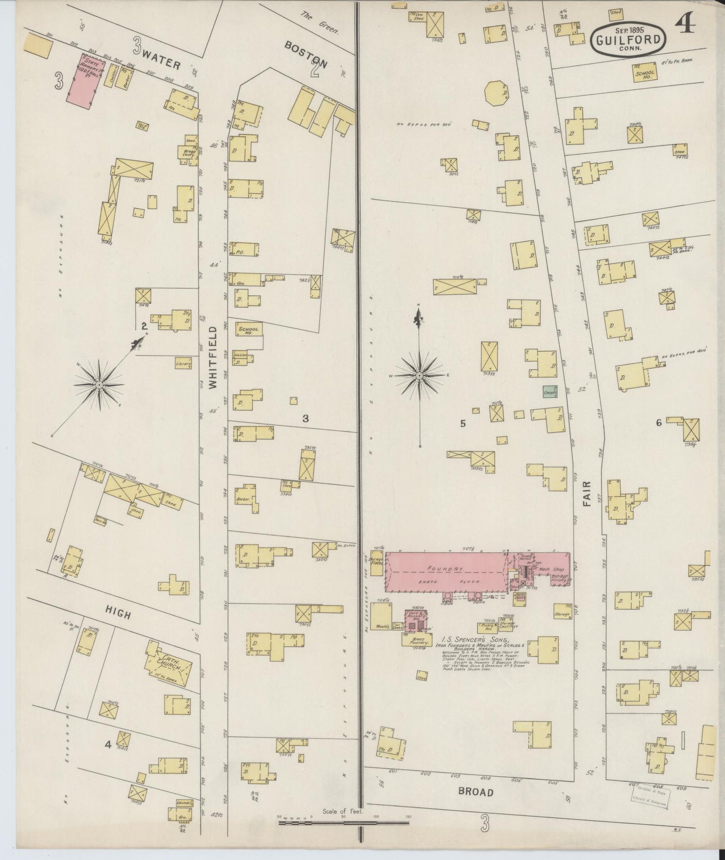 Sanborn Fire Insurance Map from Guilford, New Haven County, Connecticut (1895), Sheet #0004 - Historic Sanborn Fire Insurance Map Print, vintage old map wall art, antique decor, genealogy gift, Connecticut Connecticut map