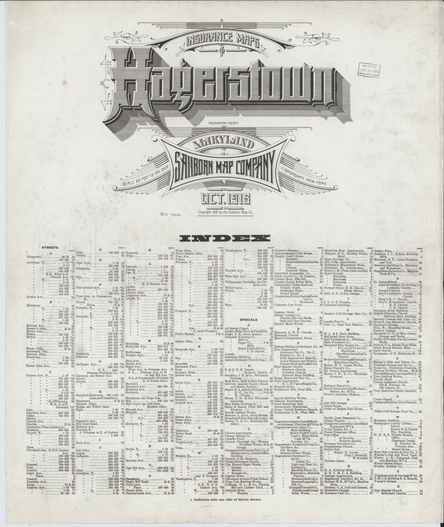 Complete Set - Washington, Maryland - 1918 - Sanborn Fire Insurance Map (All Sheets) - Complete Set of 5 Sanborn map sheets