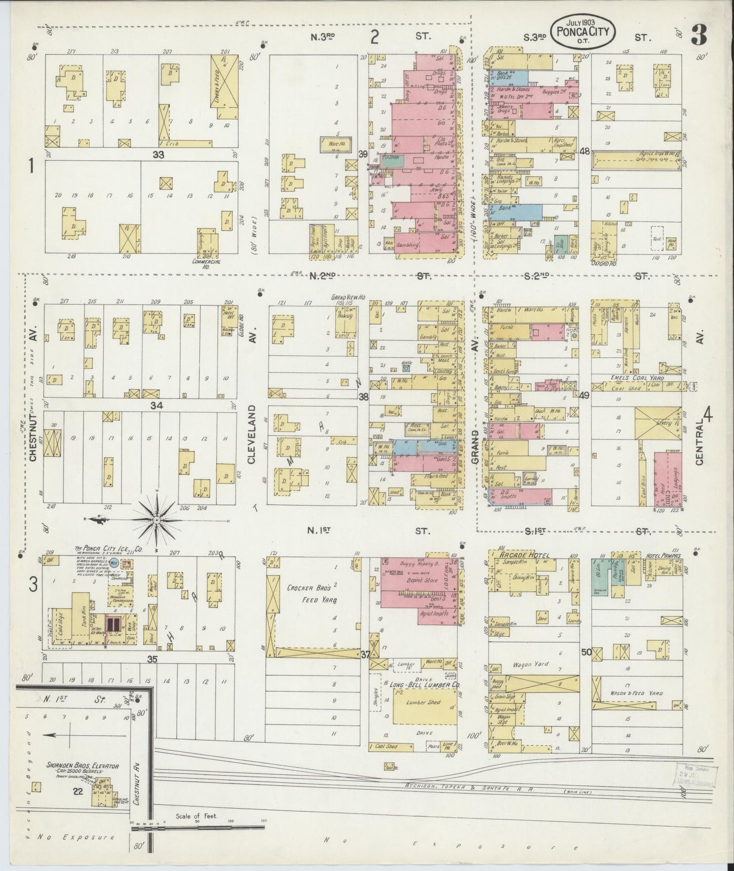 Sanborn Fire Insurance Map from Ponca City, Kay County, Oklahoma (1903), Sheet #0003 - Historic Sanborn Fire Insurance Map Print, vintage old map wall art, antique decor, genealogy gift, Oklahoma Oklahoma map