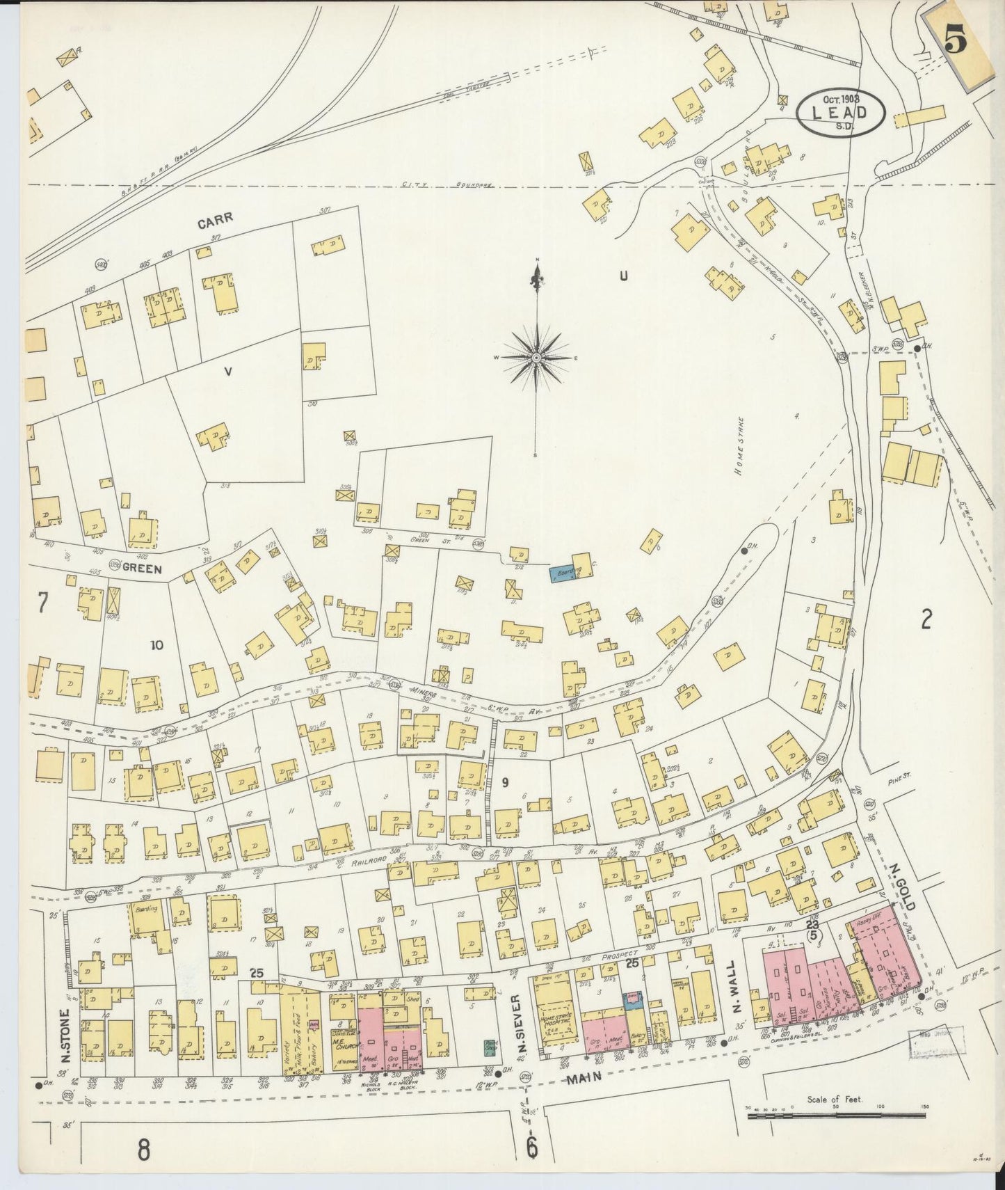 Sanborn Fire Insurance Map from Lead, Lawrence County, South Dakota (1903), Sheet #0005 - Historic Sanborn Fire Insurance Map Print, vintage old map wall art, antique decor, genealogy gift, South Dakota South Dakota map