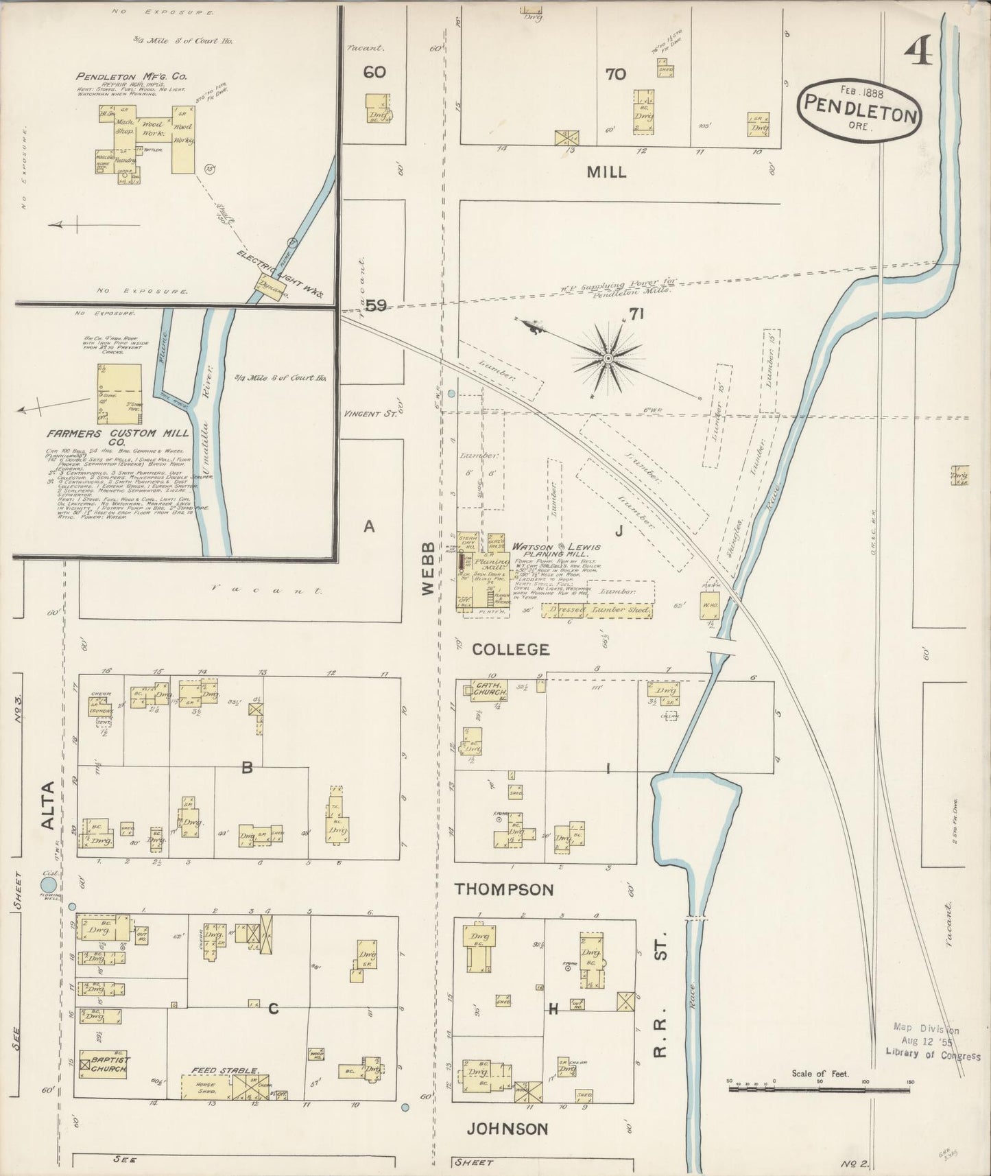 Sanborn Fire Insurance Map from Pendleton, Umatilla County, Oregon (1888), Sheet #0004 - Historic Sanborn Fire Insurance Map Print, vintage old map wall art, antique decor, genealogy gift, Oregon Oregon map