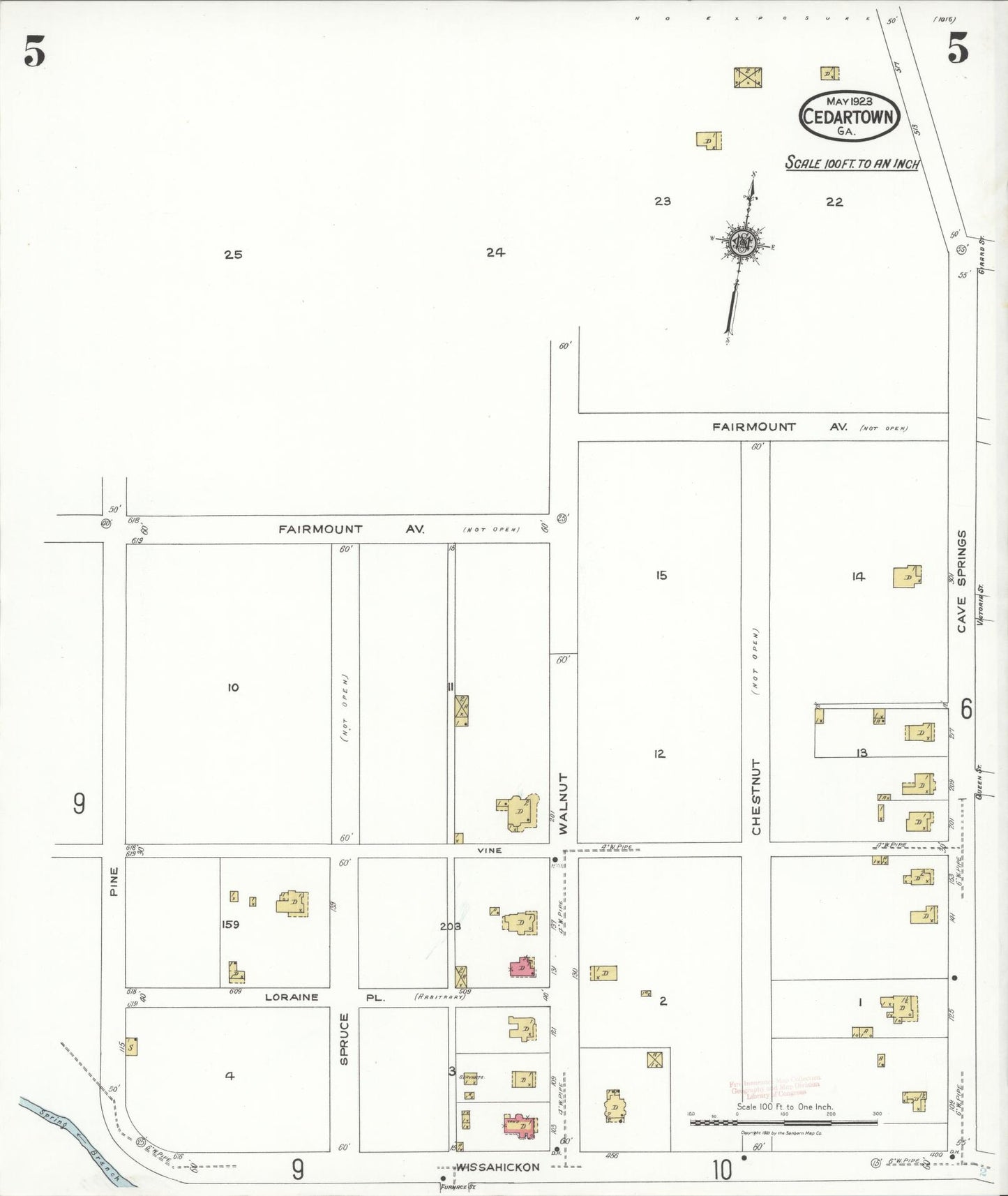 Sanborn Fire Insurance Map from Cedartown, Polk County, Georgia (1923), Sheet #0005 - Historic Sanborn Fire Insurance Map Print, vintage old map wall art, antique decor, genealogy gift, Georgia Georgia map