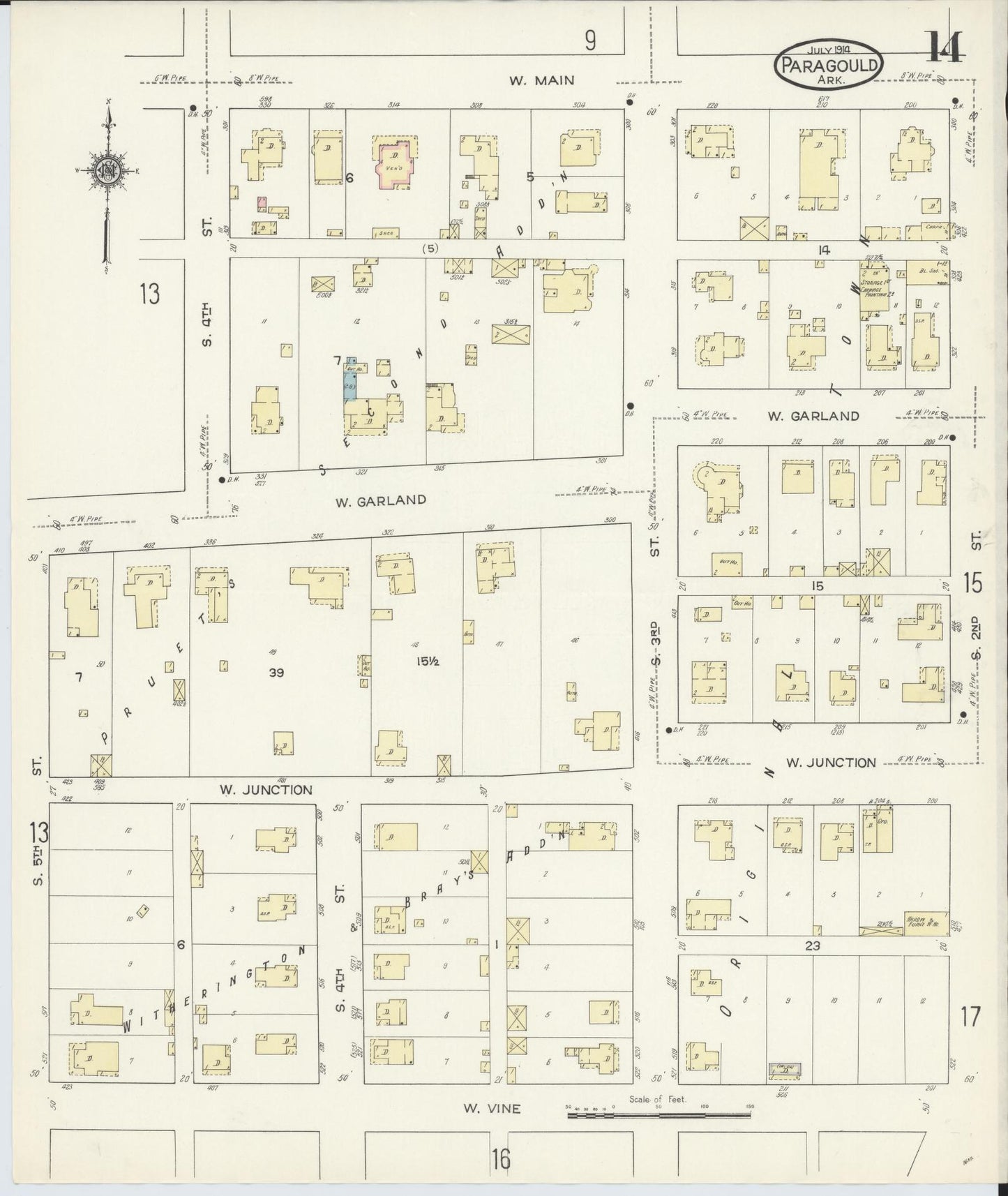 Sanborn Fire Insurance Map from Paragould, Greene County, Arkansas (1914), Sheet #0014 - Historic Sanborn Fire Insurance Map Print, vintage old map wall art, antique decor, genealogy gift, Arkansas Arkansas map