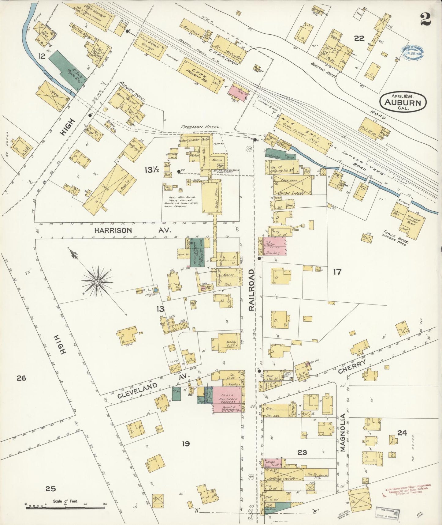 Sanborn Fire Insurance Map from Auburn, Placer County, California (1894), Sheet #0002 - Historic Sanborn Fire Insurance Map Print, vintage old map wall art, antique decor, genealogy gift, California California map