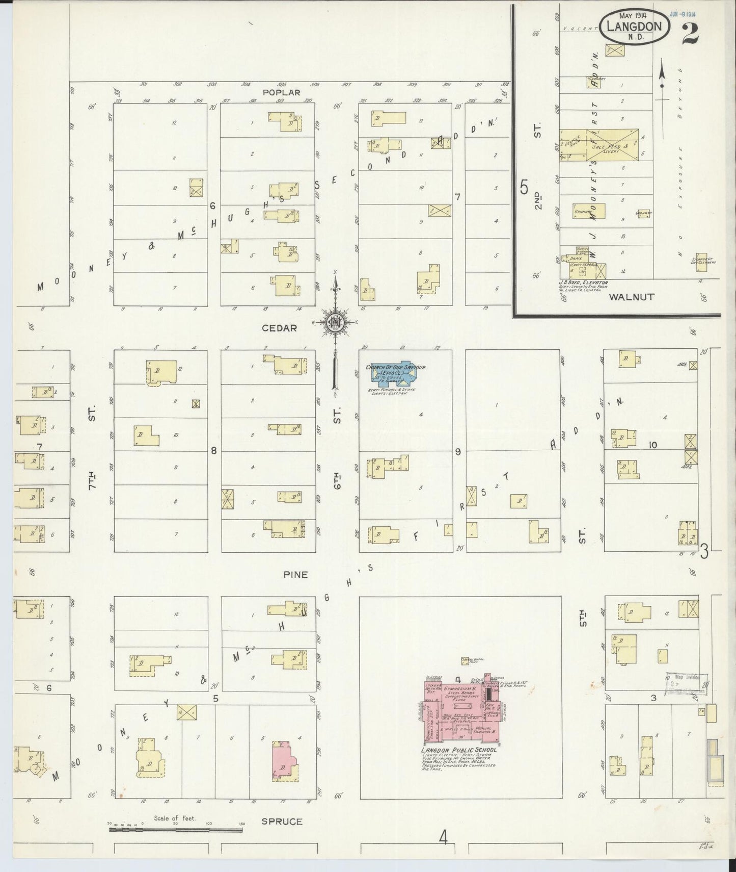 Sanborn Fire Insurance Map from Langdon, Cavalier County, North Dakota (1914), Sheet #0002 - Historic Sanborn Fire Insurance Map Print, vintage old map wall art, antique decor, genealogy gift, North Dakota North Dakota map