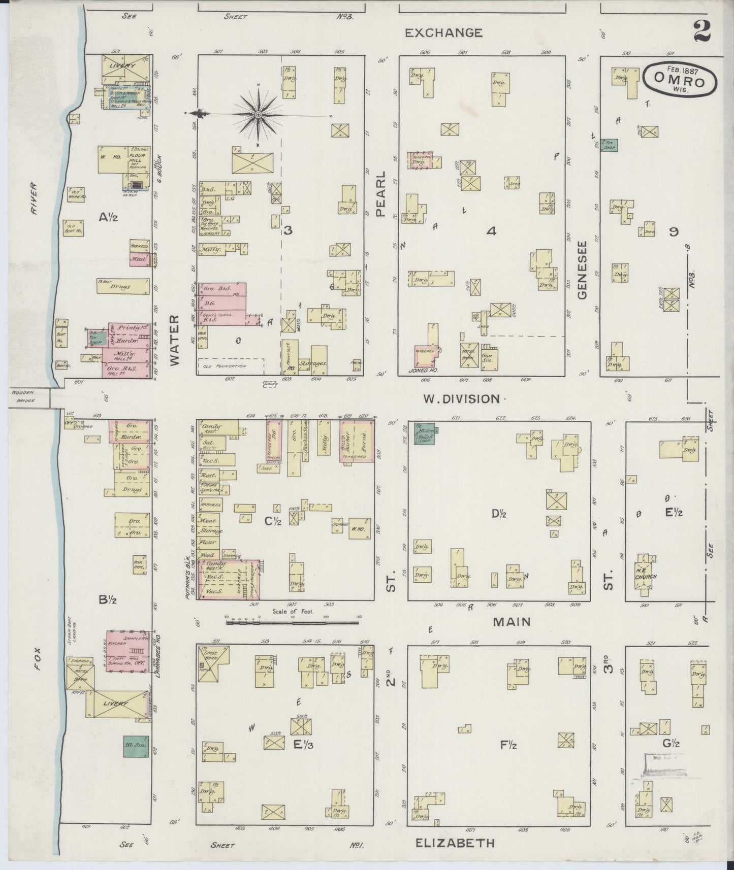 Sanborn Fire Insurance Map from Omro, Winnebago County, Wisconsin (1887), Sheet #0002 - Historic Sanborn Fire Insurance Map Print, vintage old map wall art, antique decor, genealogy gift, Wisconsin Wisconsin map