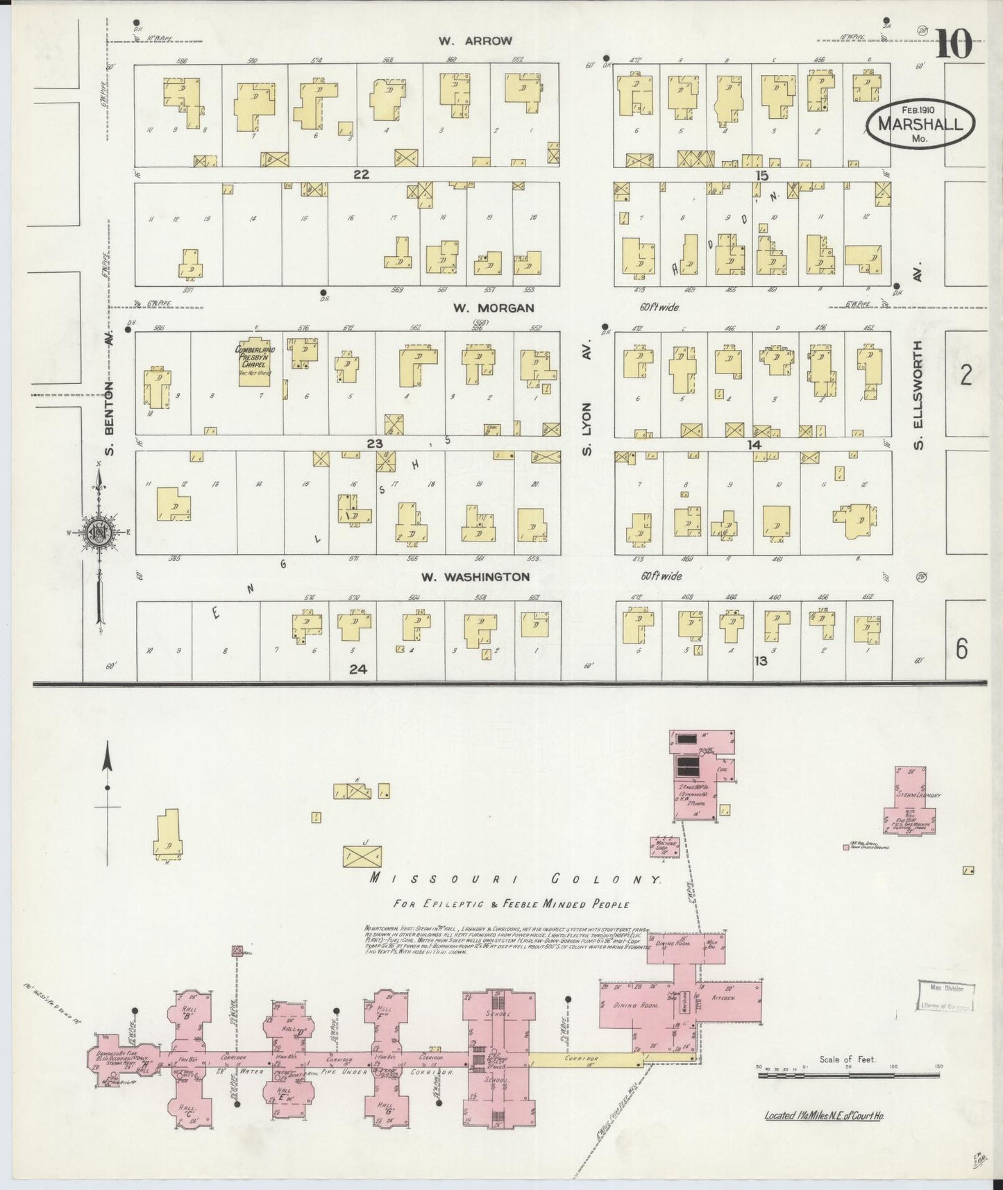 Sanborn Fire Insurance Map from Marshall, Saline County, Missouri (1910), Sheet #0010 - Historic Sanborn Fire Insurance Map Print, vintage old map wall art, antique decor, genealogy gift, Missouri Missouri map