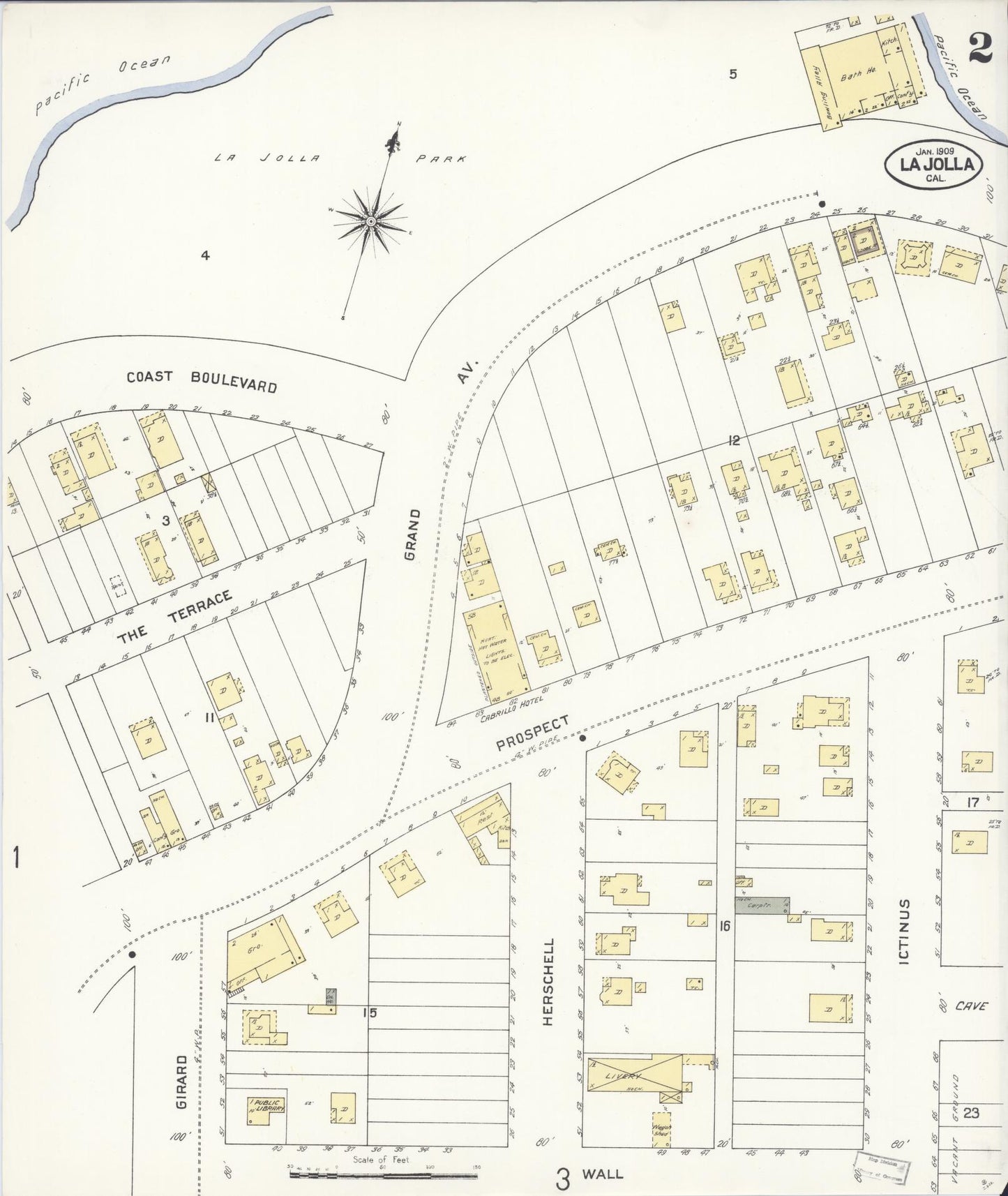 Sanborn Fire Insurance Map from La Jolla, San Diego County, California (1909), Sheet #0002 - Historic Sanborn Fire Insurance Map Print, vintage old map wall art, antique decor, genealogy gift, California California map
