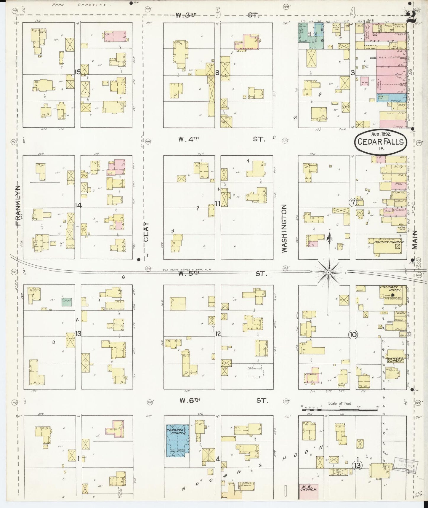 Sanborn Fire Insurance Map from Cedar Falls, Black Hawk County, Iowa (1892), Sheet #0002 - Historic Sanborn Fire Insurance Map Print, vintage old map wall art