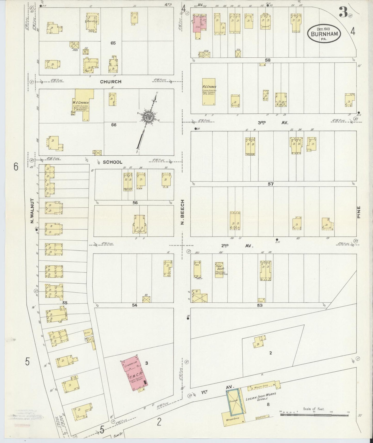 Sanborn Fire Insurance Map from Burnham, Mifflin County, Pennsylvania (1910), Sheet #0003 - Historic Sanborn Fire Insurance Map Print, vintage old map wall art, antique decor, genealogy gift, Pennsylvania Pennsylvania map