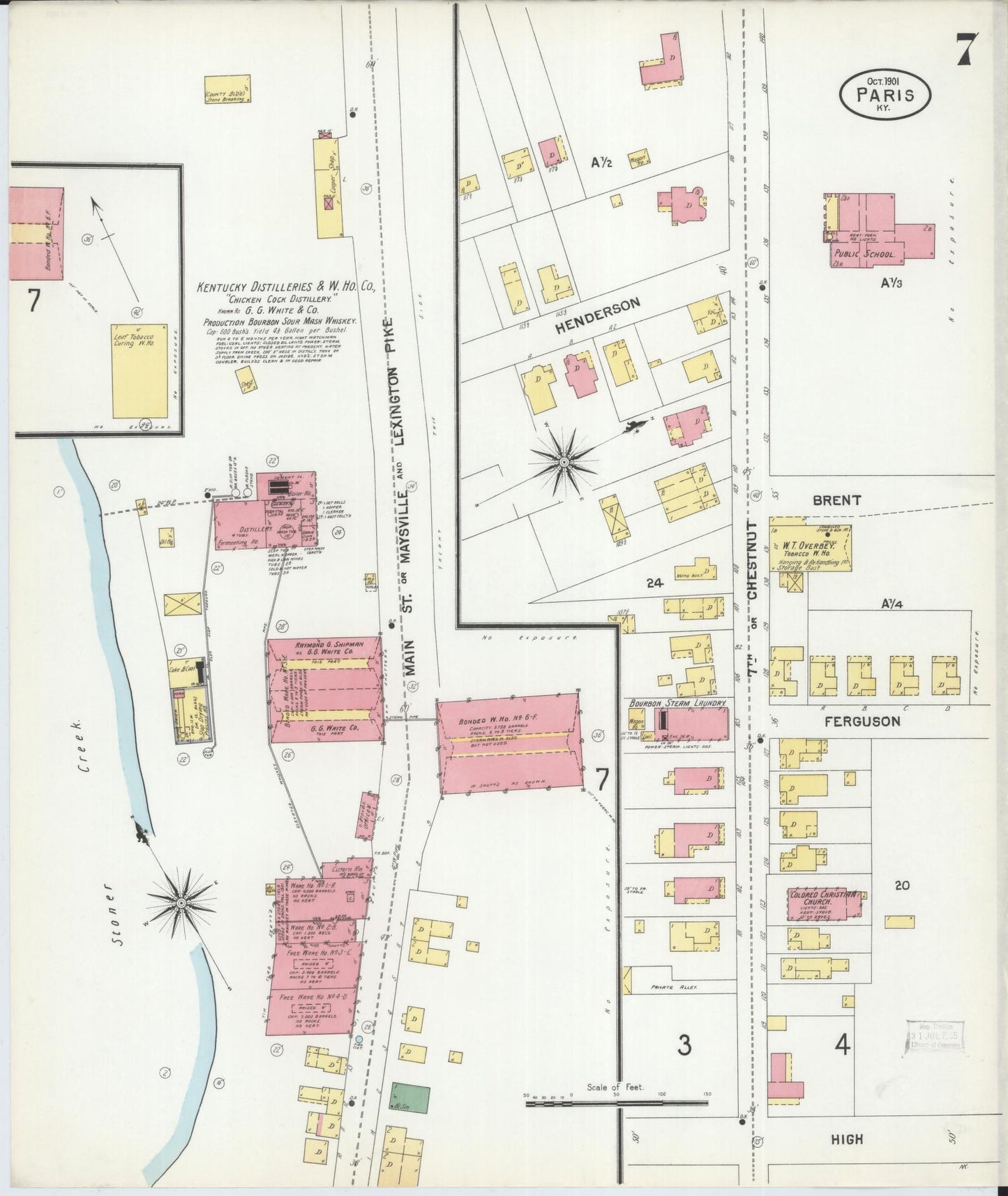 Sanborn Fire Insurance Map from Paris, Bourbon County, Kentucky (1901), Sheet #0007 - Historic Sanborn Fire Insurance Map Print, vintage old map wall art, antique decor, genealogy gift, Kentucky Kentucky map