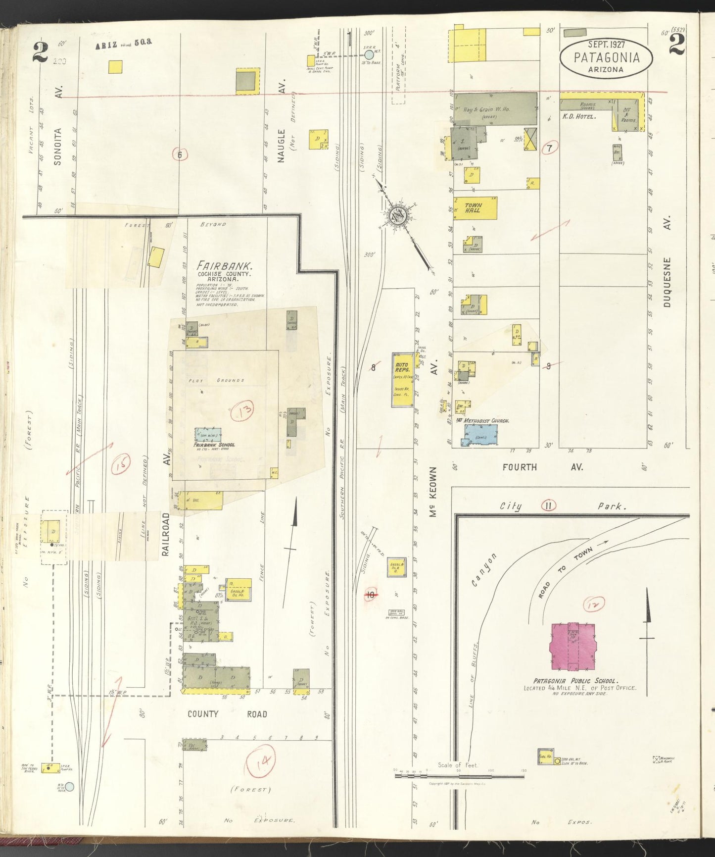 Sanborn Fire Insurance Map from Patagonia, Santa Cruz County, Arizona (1927), Sheet #0002 - Complete Map Set gallery image, historic Sanborn map, vintage wall art, Arizona Arizona