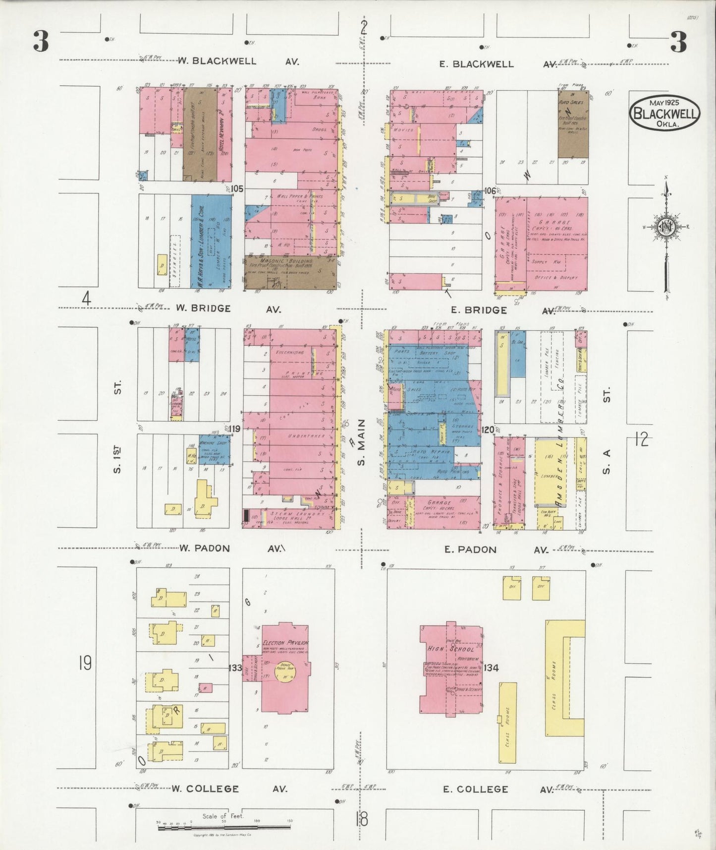 Sanborn Fire Insurance Map from Blackwell, Kay County, Oklahoma (1925), Sheet #0003 - Historic Sanborn Fire Insurance Map Print, vintage old map wall art, antique decor, genealogy gift, Oklahoma Oklahoma map