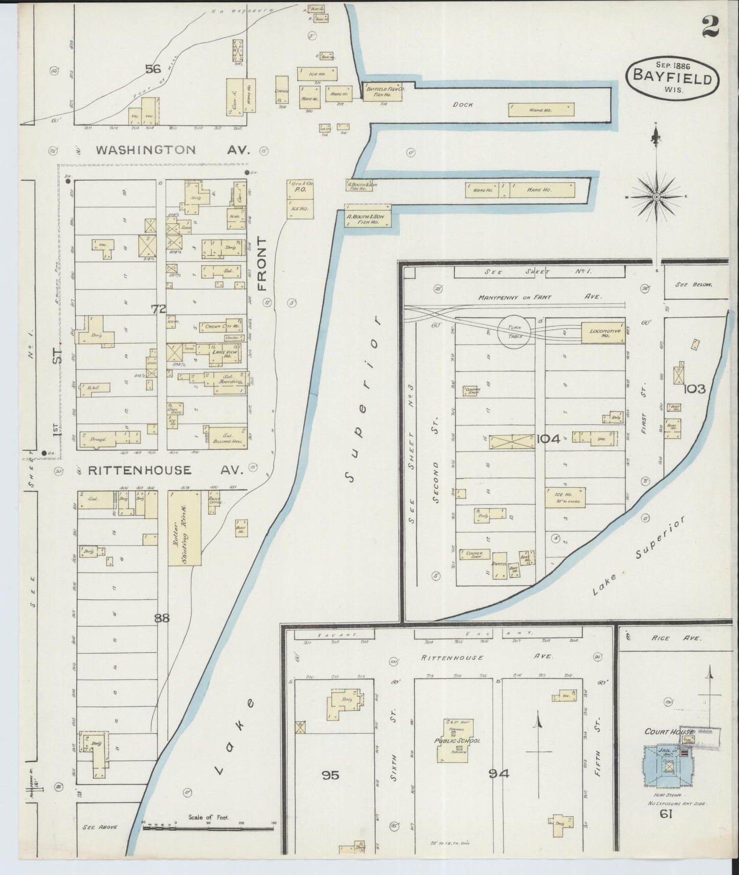 Sanborn Fire Insurance Map from Bayfield, Bayfield County, Wisconsin (1886), Sheet #0002 - Historic Sanborn Fire Insurance Map Print, vintage old map wall art, antique decor, genealogy gift, Wisconsin Wisconsin map